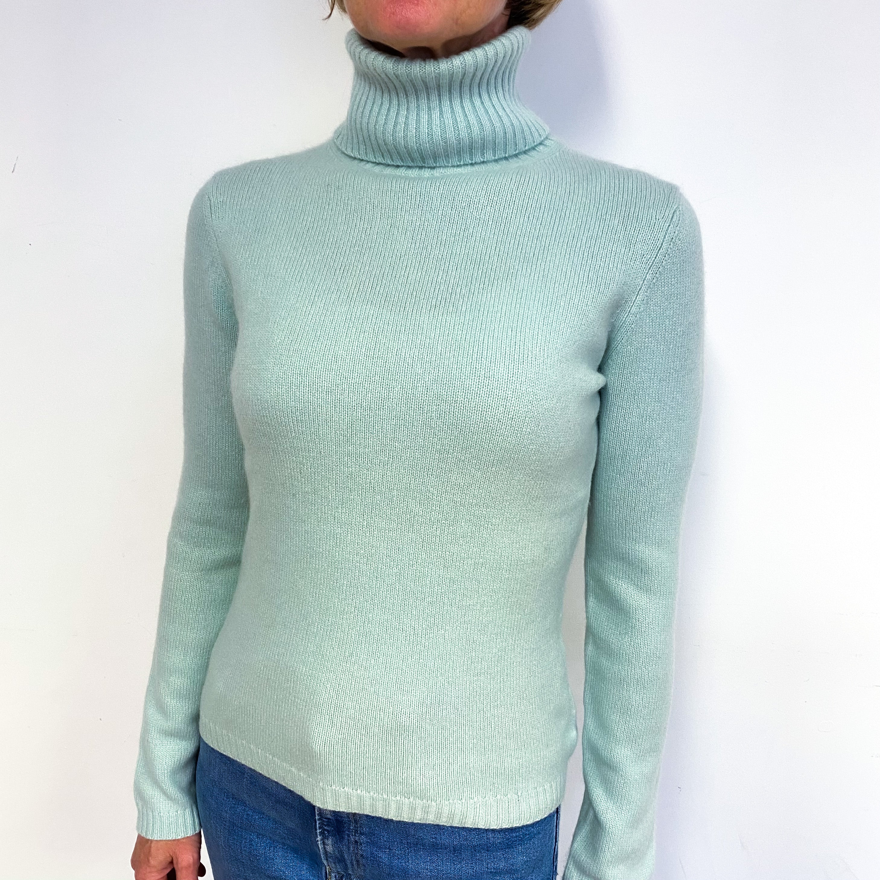 Mint Green Cashmere Polo Neck Jumper Medium