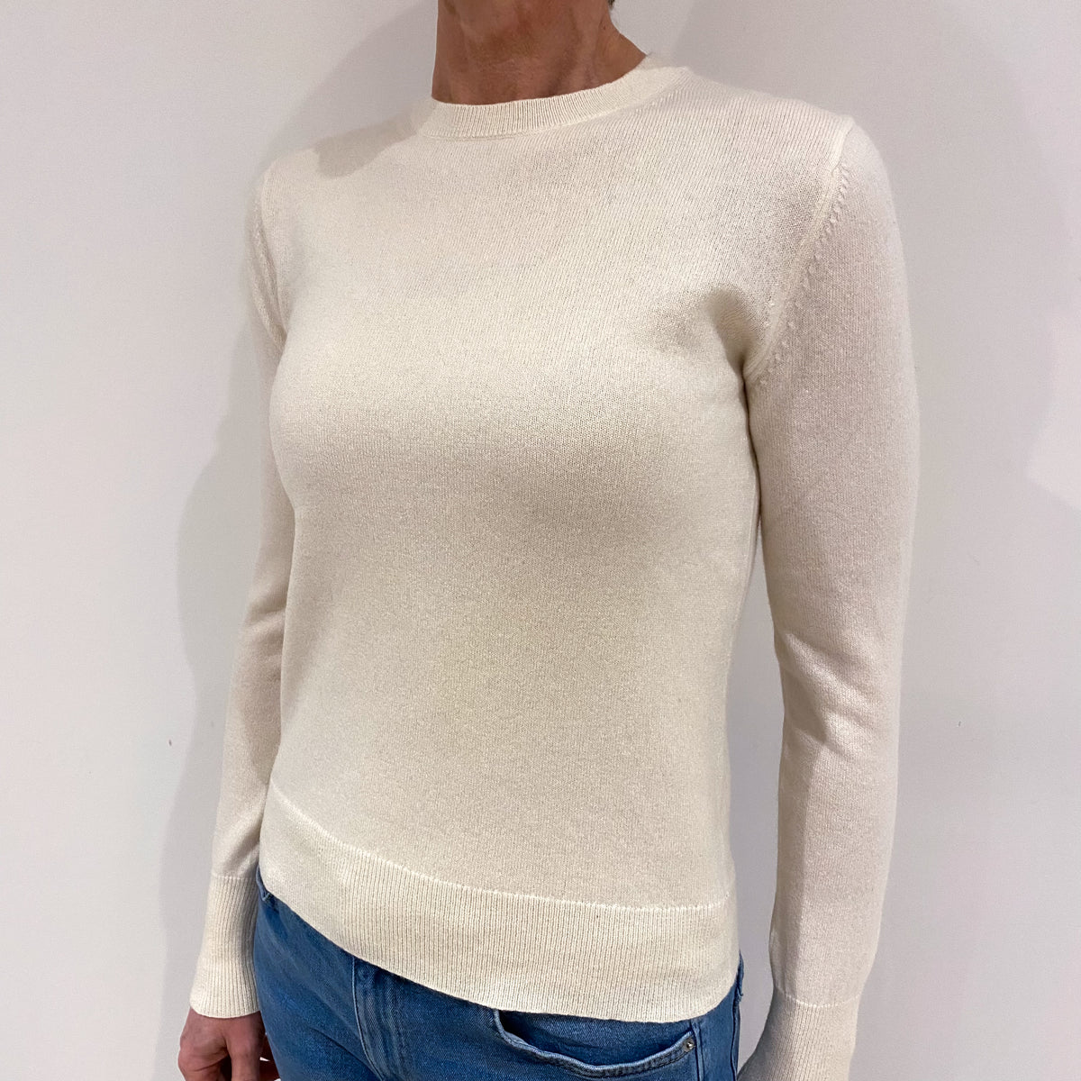 Vanilla Cream Cashmere Crew Neck Jumper Small