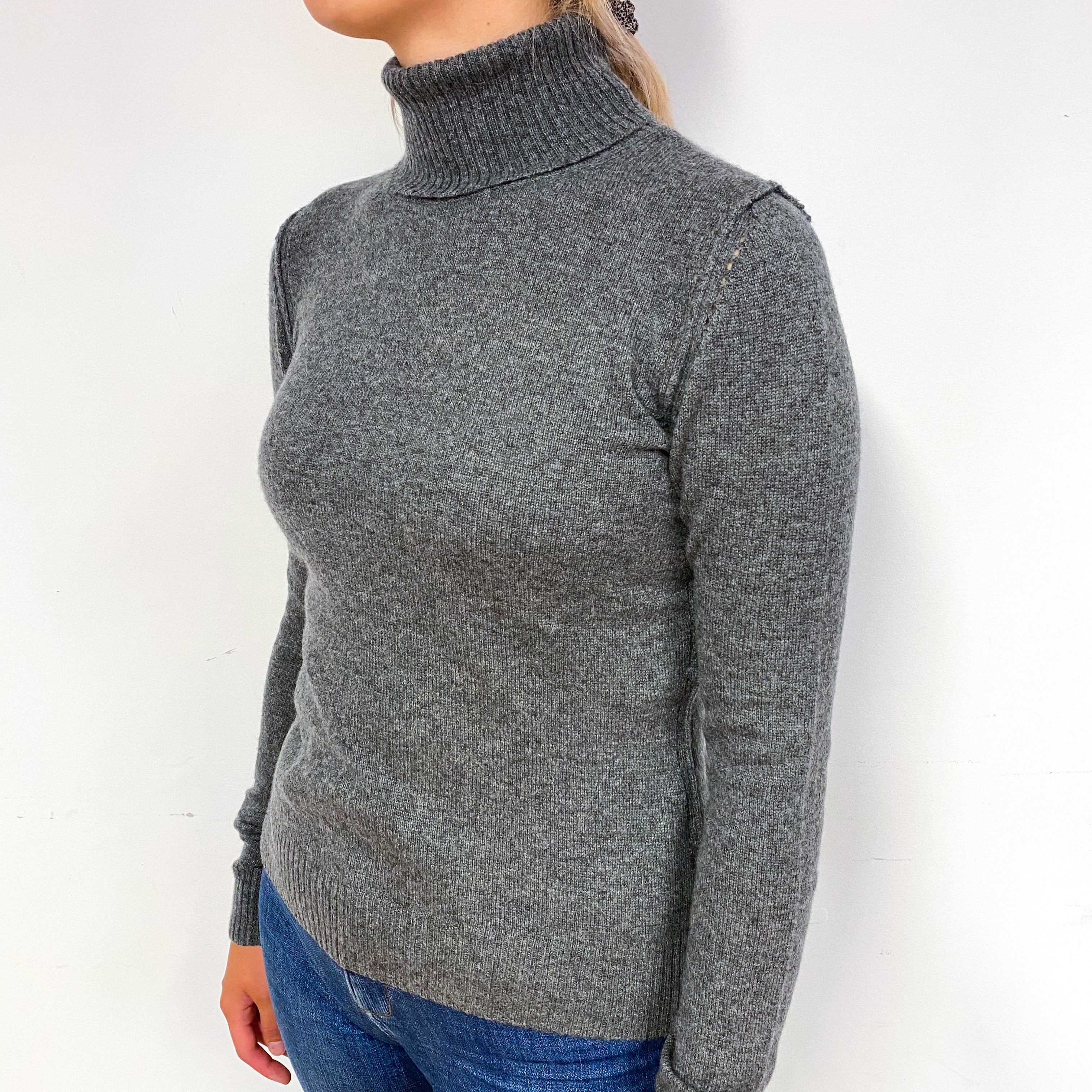 Slate Grey Cashmere Polo Neck Jumper Small