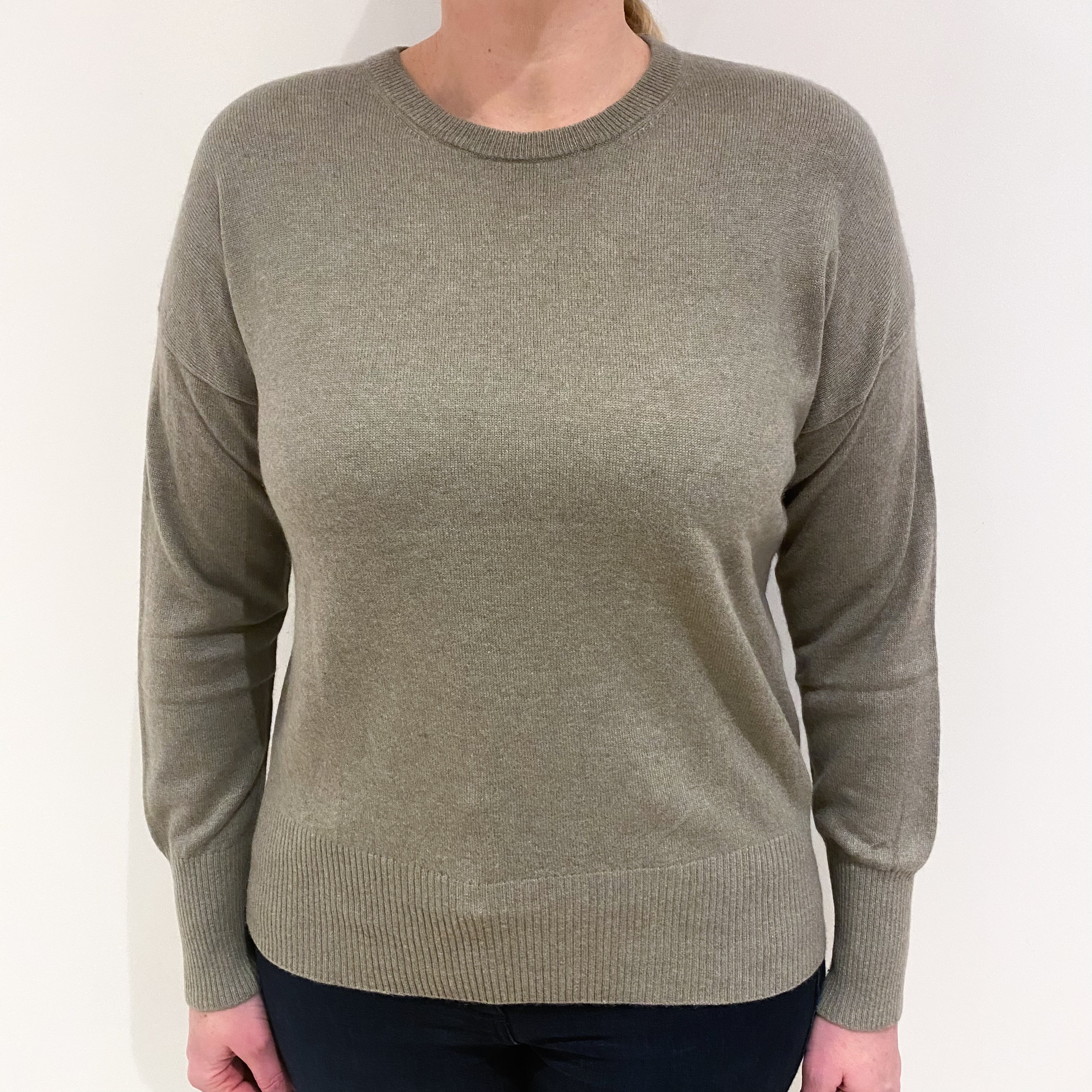 Palest Khaki Green Cashmere Crew Neck Jumper Large