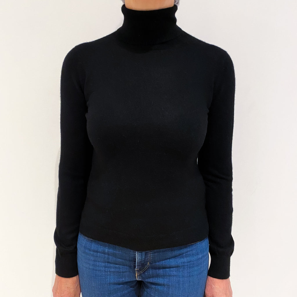 Black Cashmere Polo Neck Jumper Medium