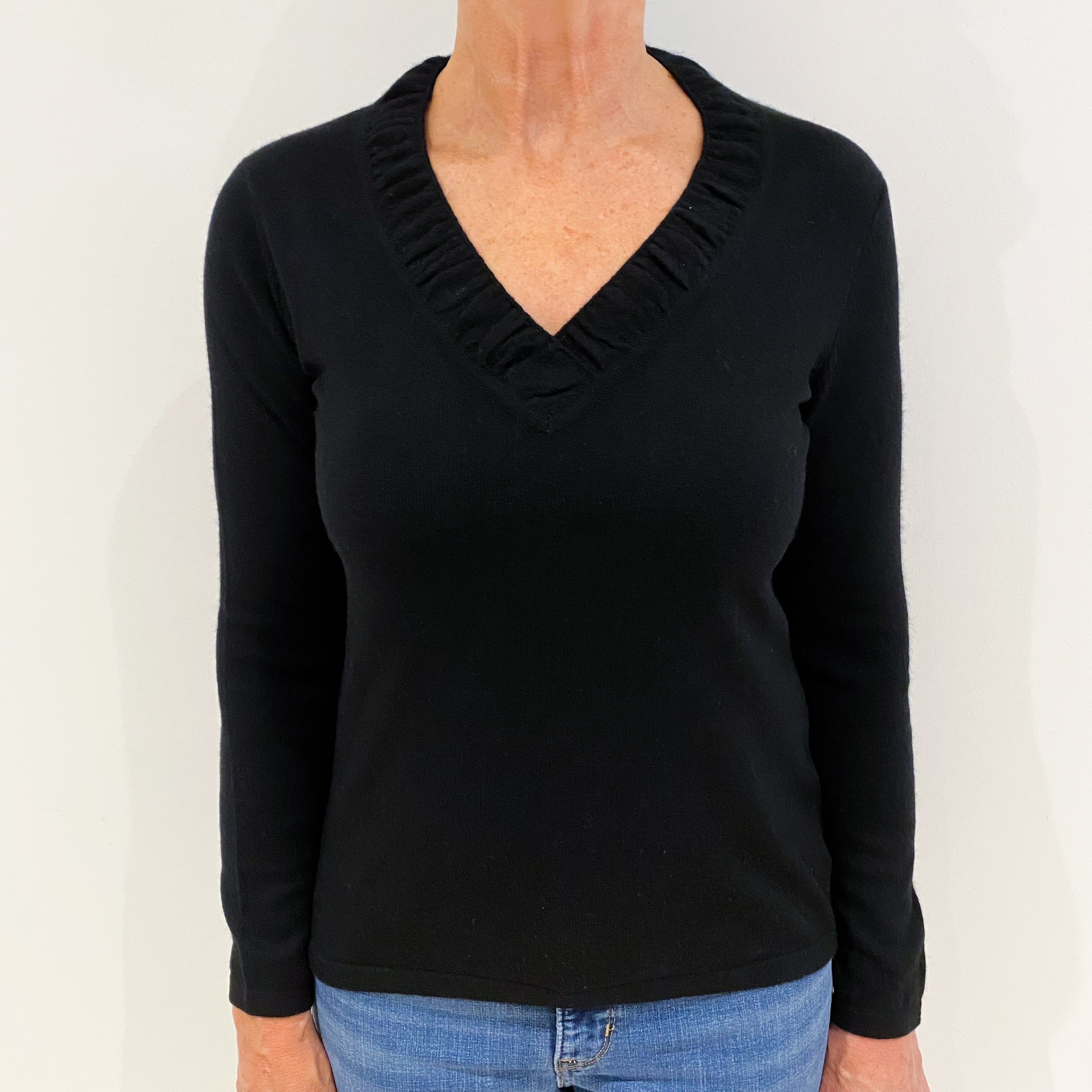 Black Cashmere Ruched V-Neck Jumper Medium