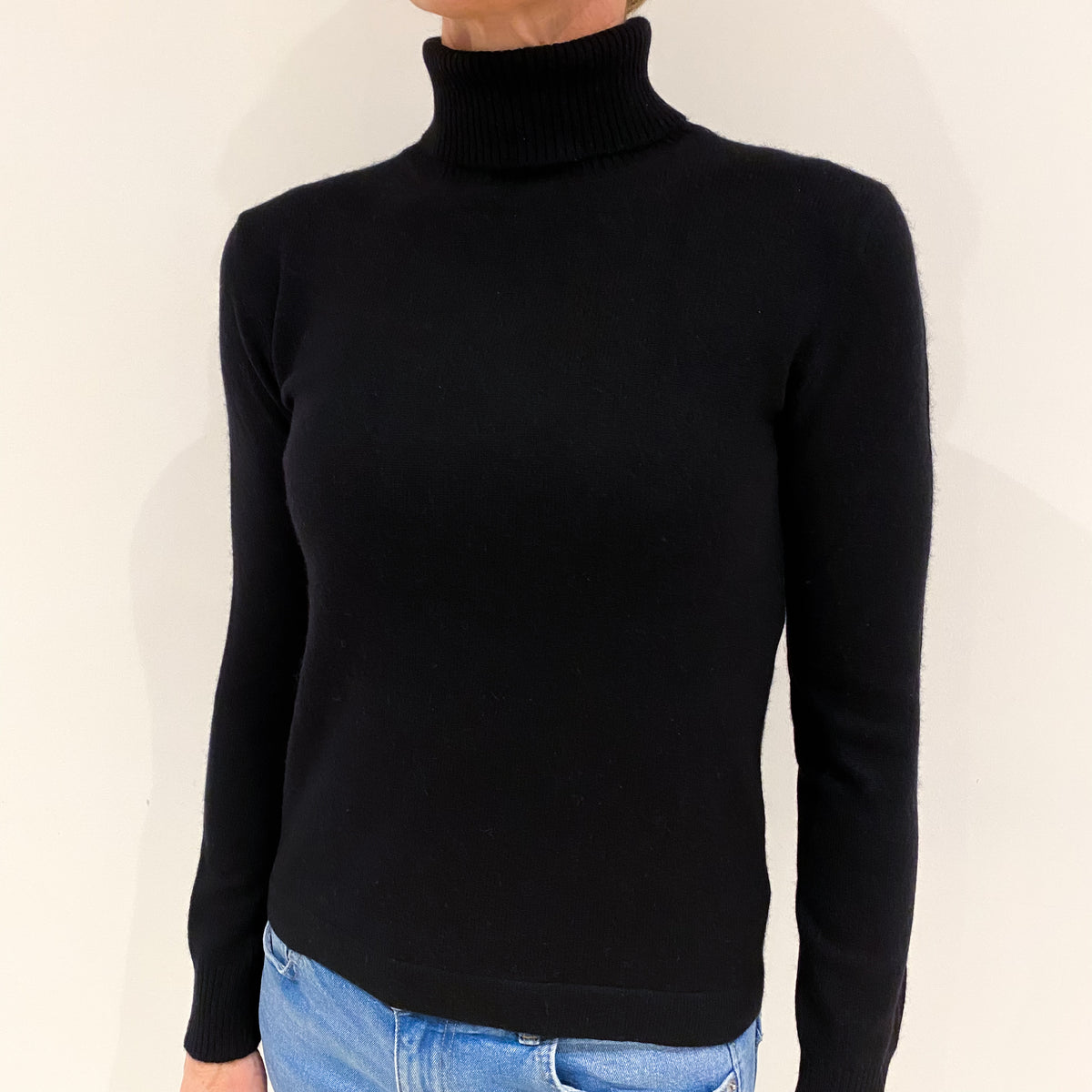 Black Cashmere Polo Neck Jumper Small