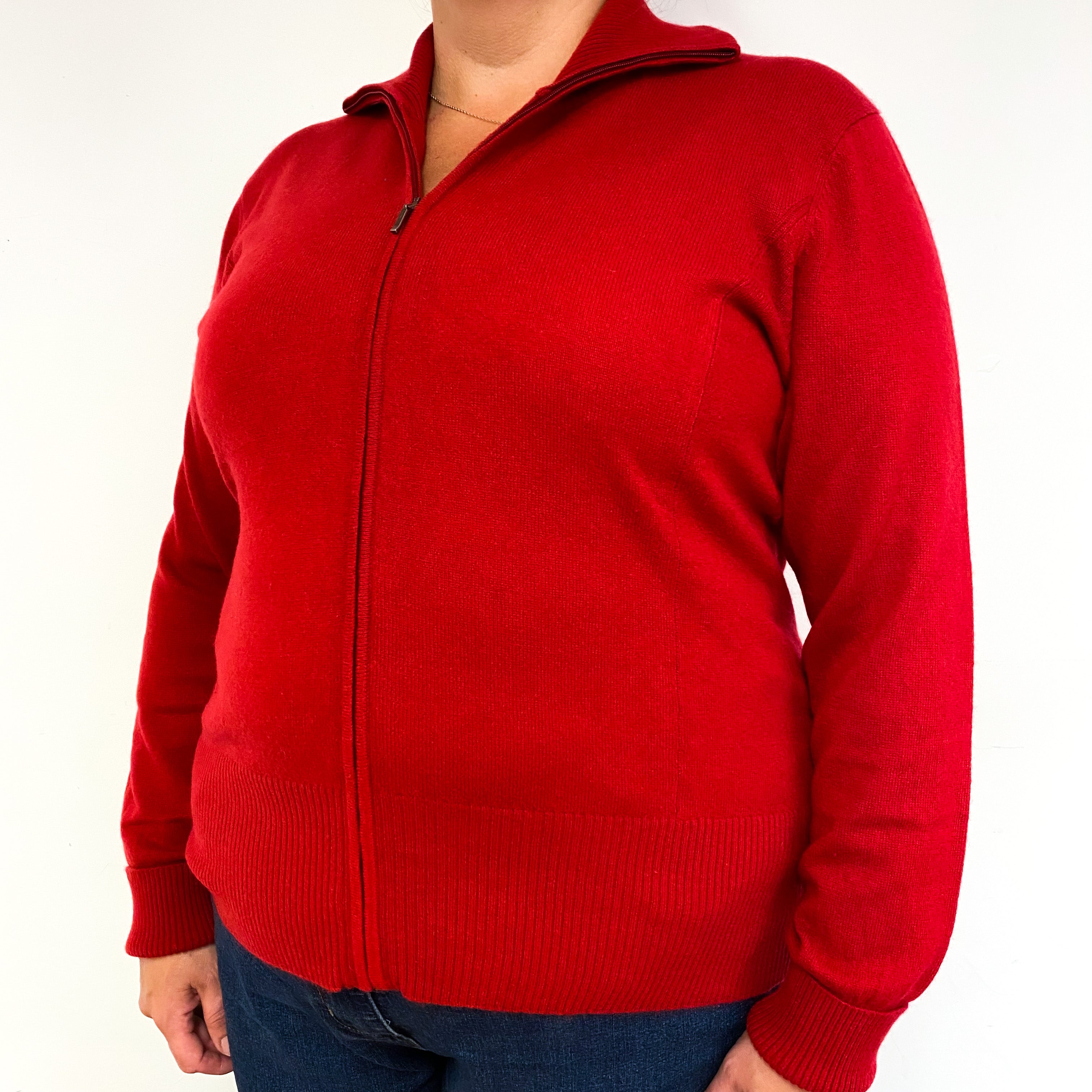 Orvis Berry Red Cashmere Zip Up Cardigan Extra Large