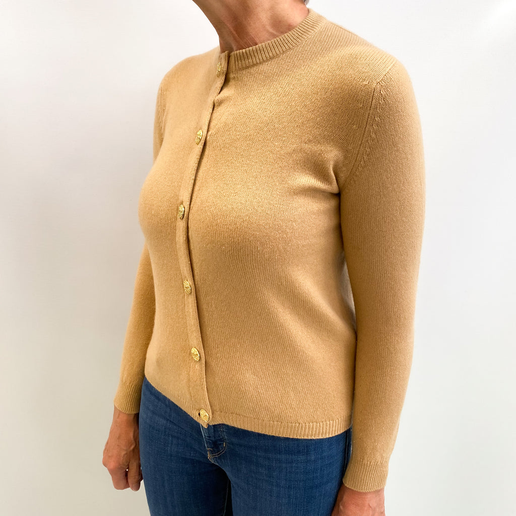 Scottish Vintage Camel Brown Cashmere Crew Neck Cardigan Medium