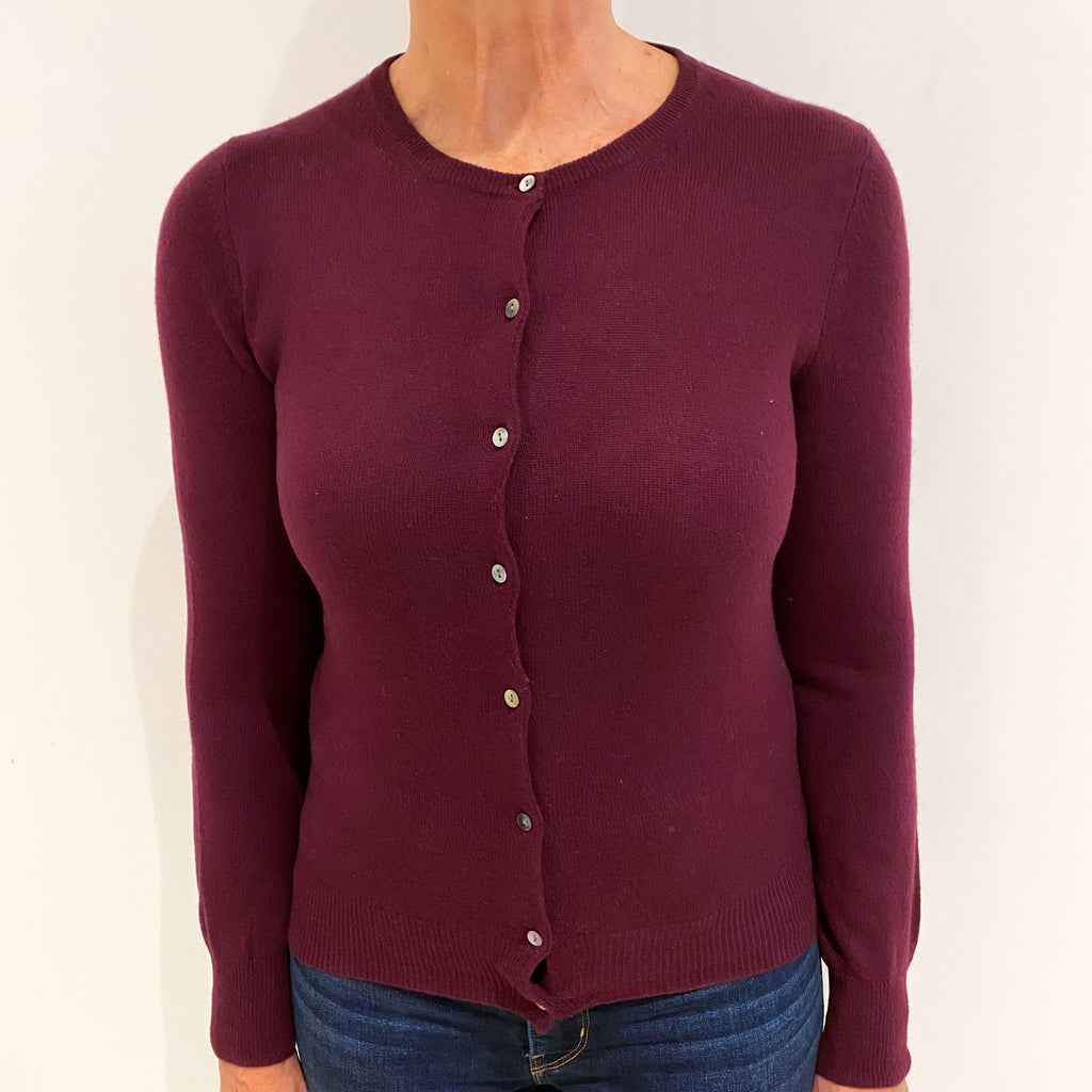 Mulberry Red Cashmere Crew Neck Cardigan Medium