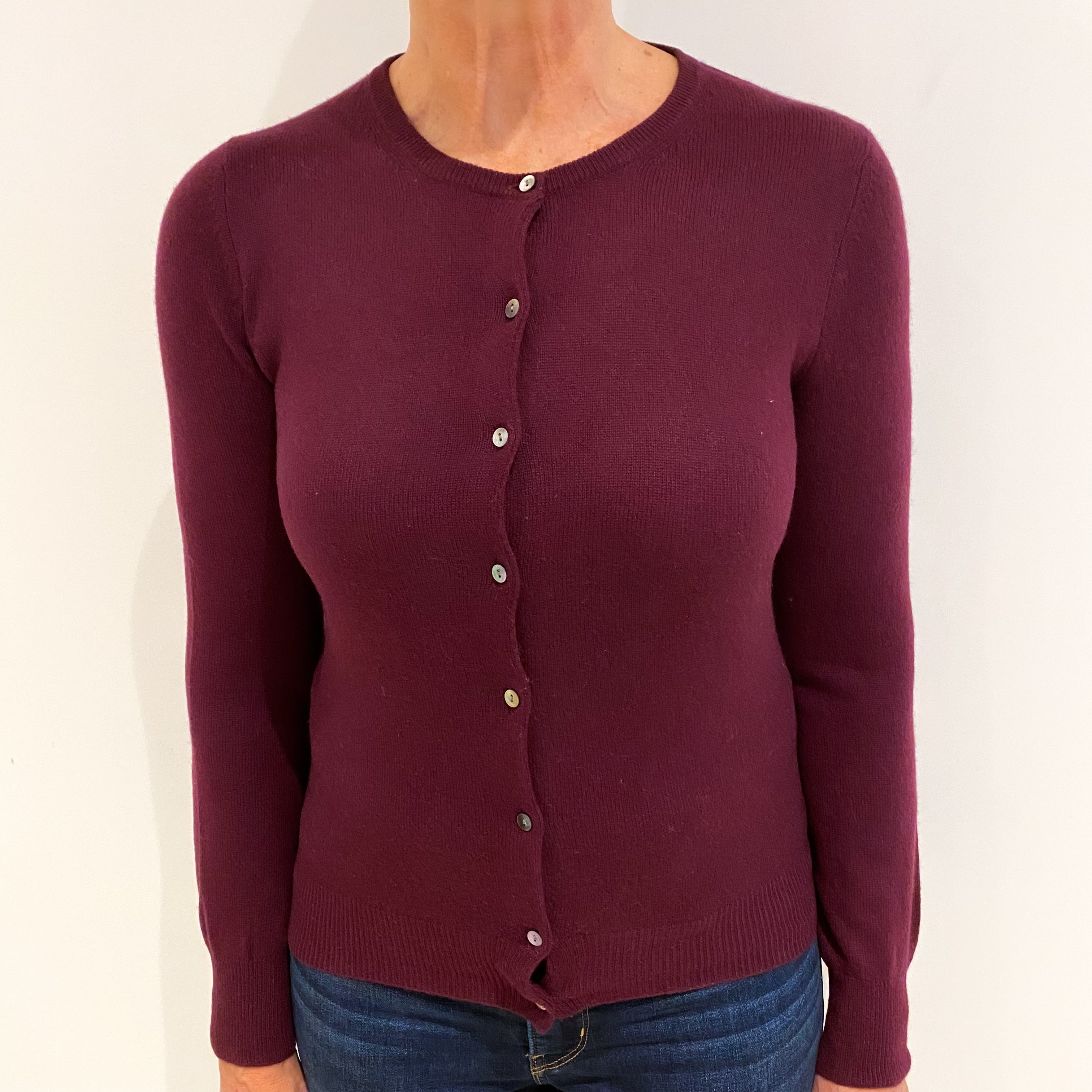 Mulberry Red Cashmere Crew Neck Cardigan Medium