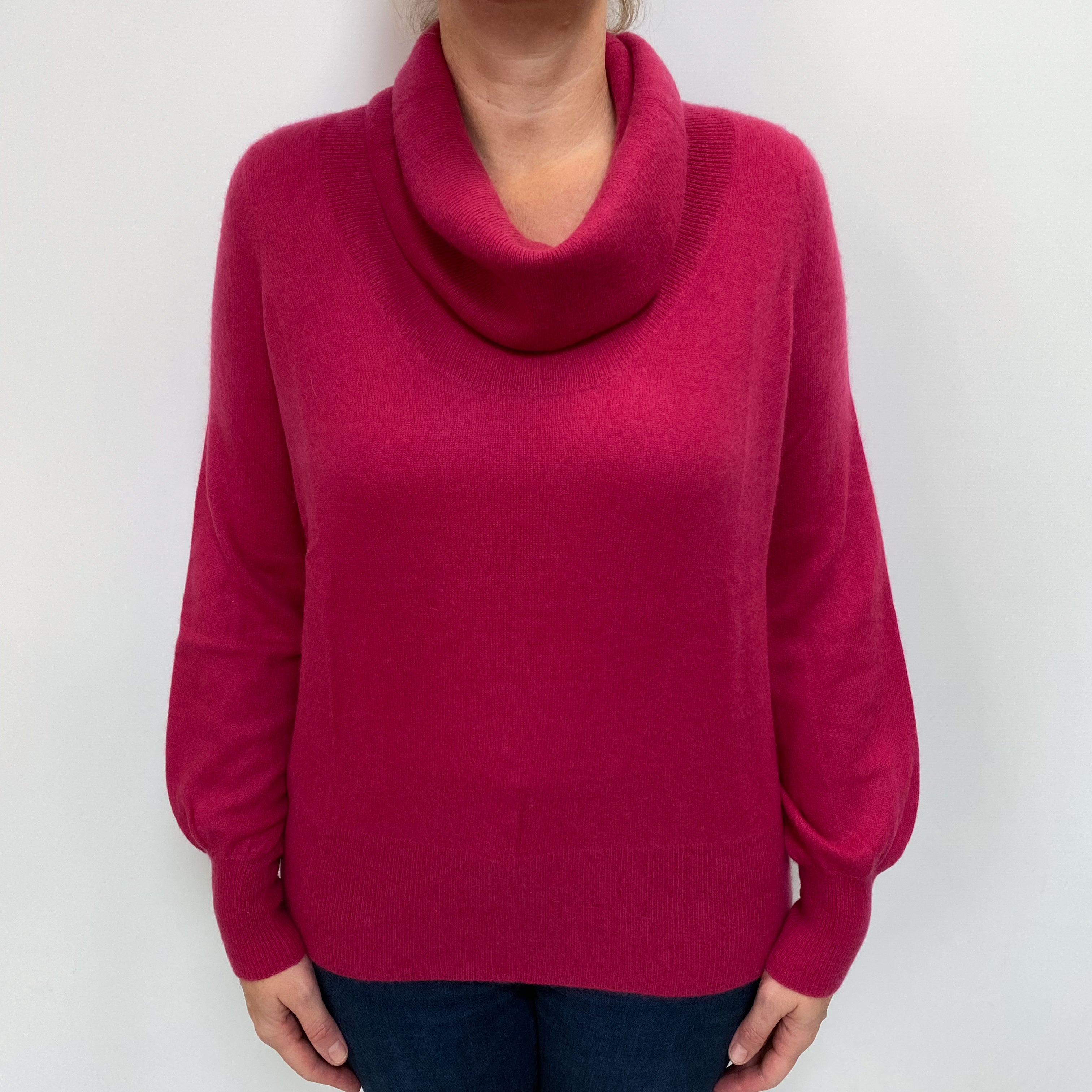 Cherry Pink Cashmere Cowl Neck Jumper Large