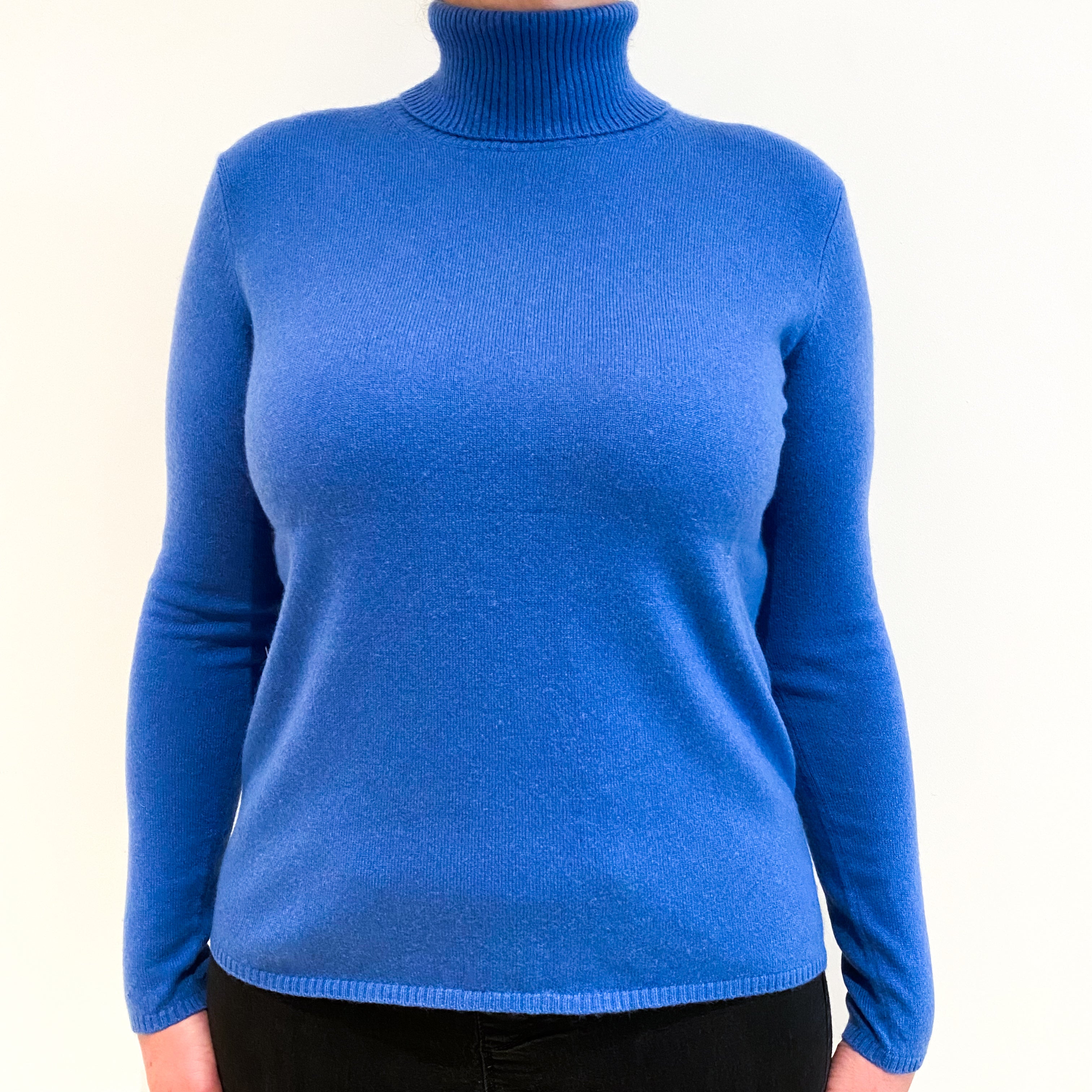 Denim Blue Cashmere Polo Neck Jumper Large