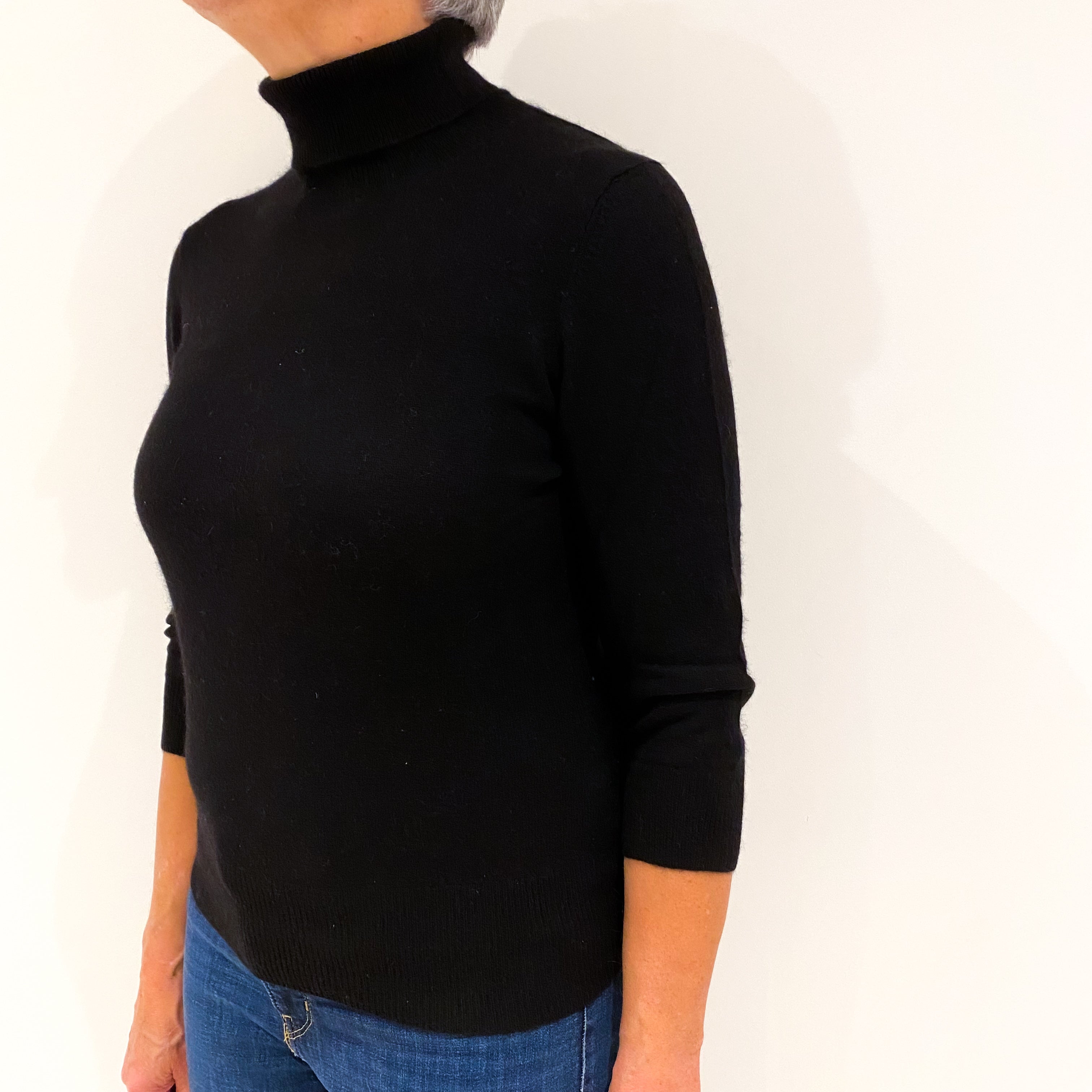Black Cashmere Polo Neck Jumper Medium