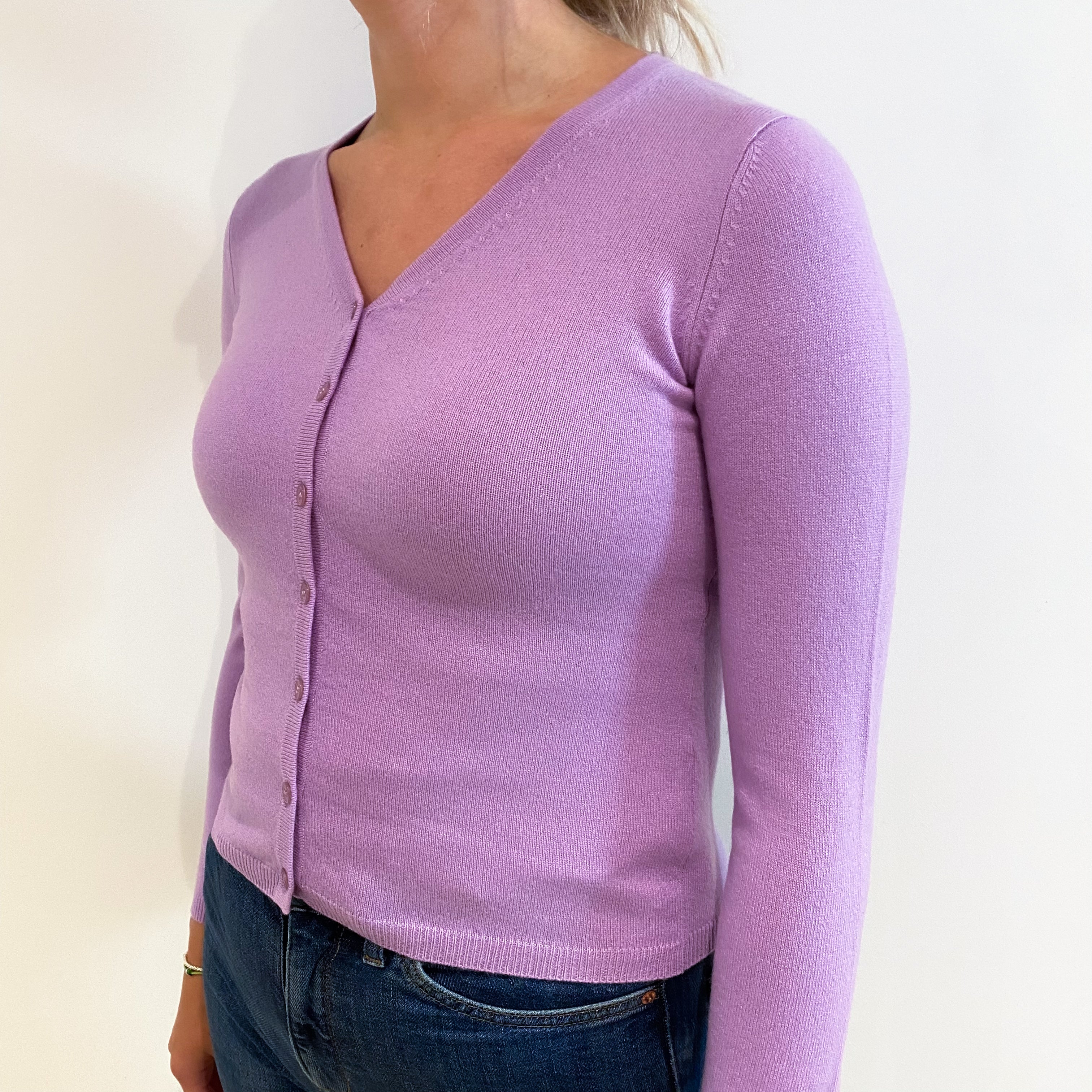 Mauve Purple Cashmere V Neck Cardigan Small
