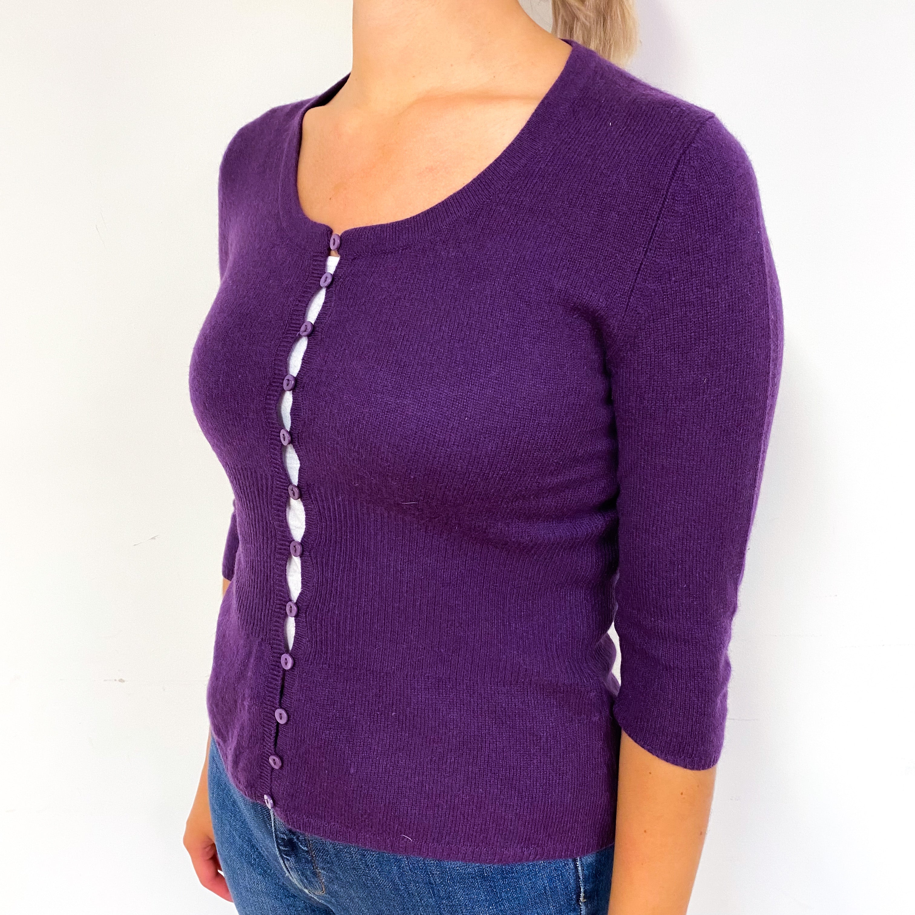 Pansy Purple Cashmere 3/4 Sleeve Cardigan Small