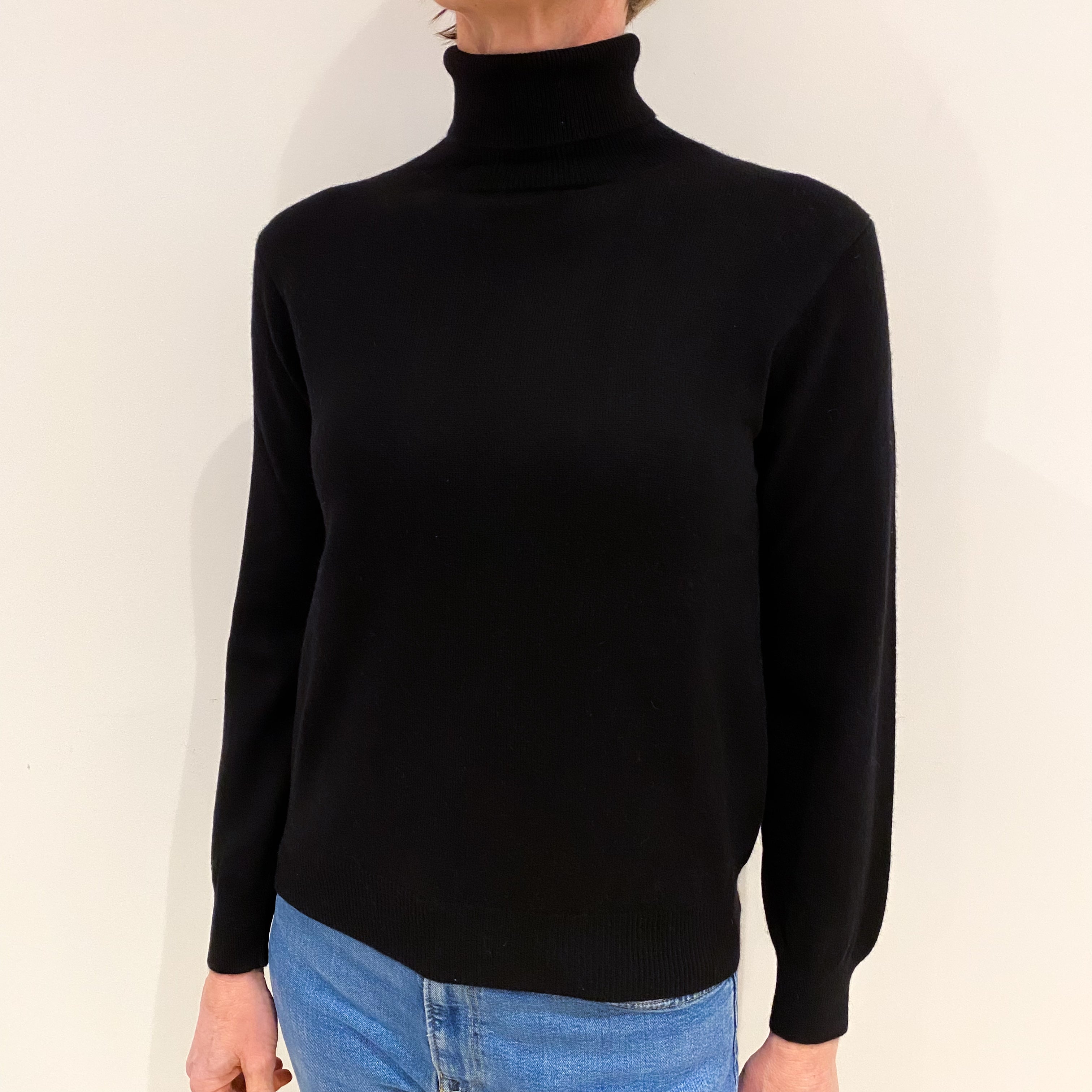 Black Cashmere Polo Neck Jumper Small