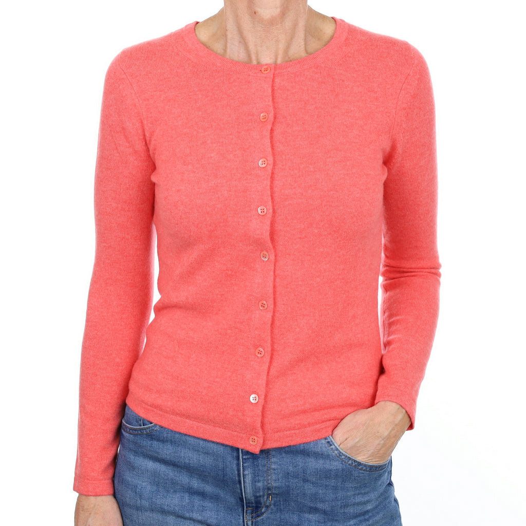 New Coral Pink Cashmere Crew Neck Cardigan Small