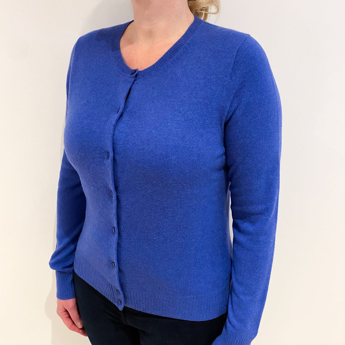 Azure Blue Cashmere Crew Neck Cardigan Large