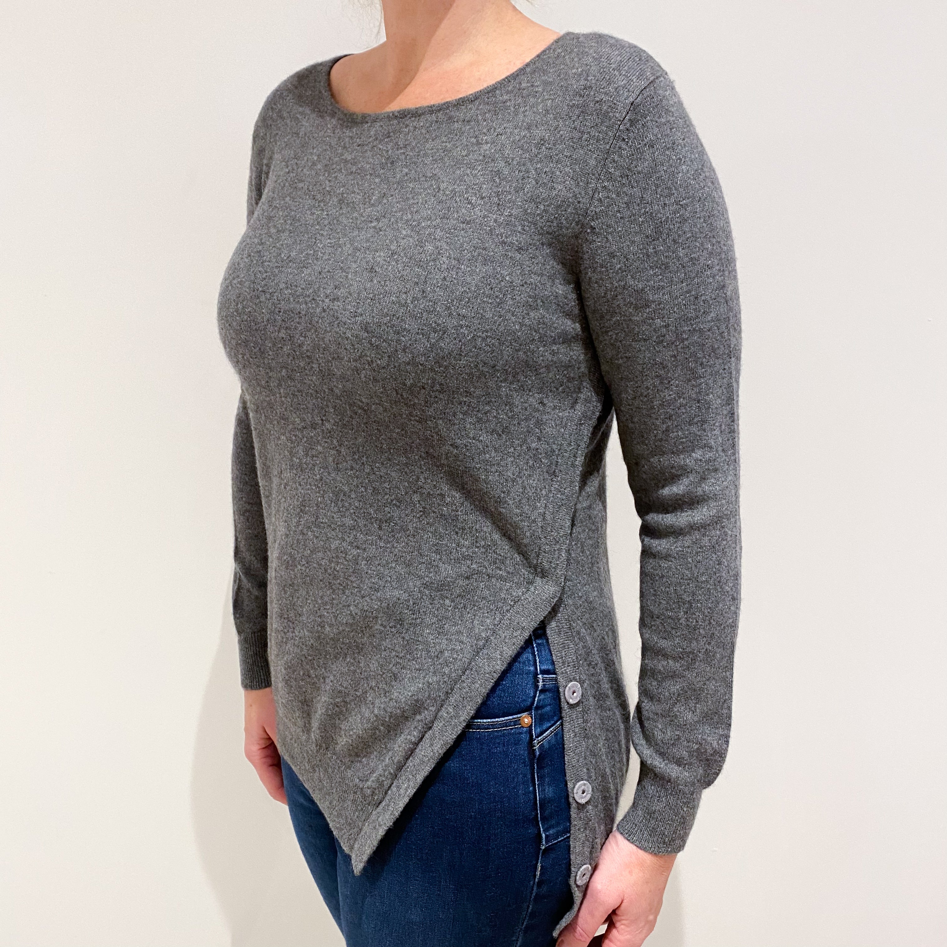 Slate Grey Open Side Cashmere Crew Neck Jumper Large