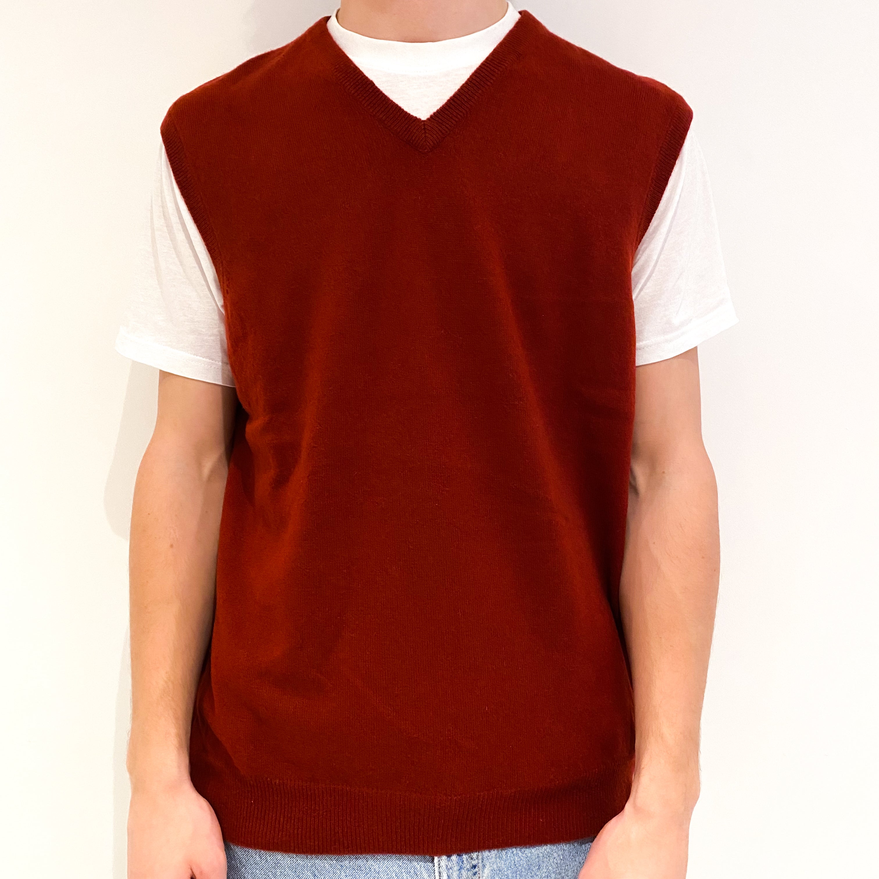 Men's Maroon Red Cashmere V-Neck Tank Top Large