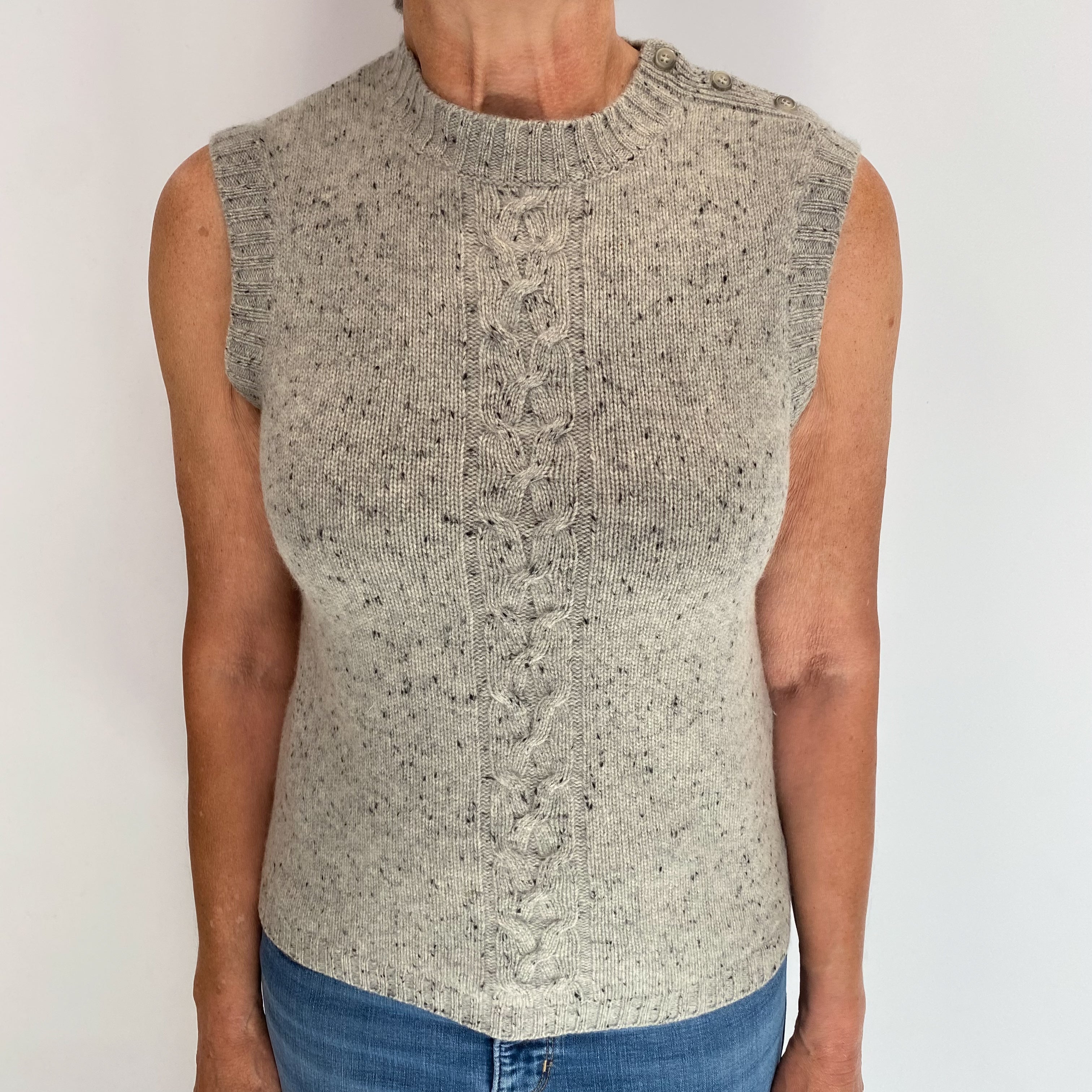 Smoke Grey Marl Cashmere Crew Neck Sleeveless Jumper Medium