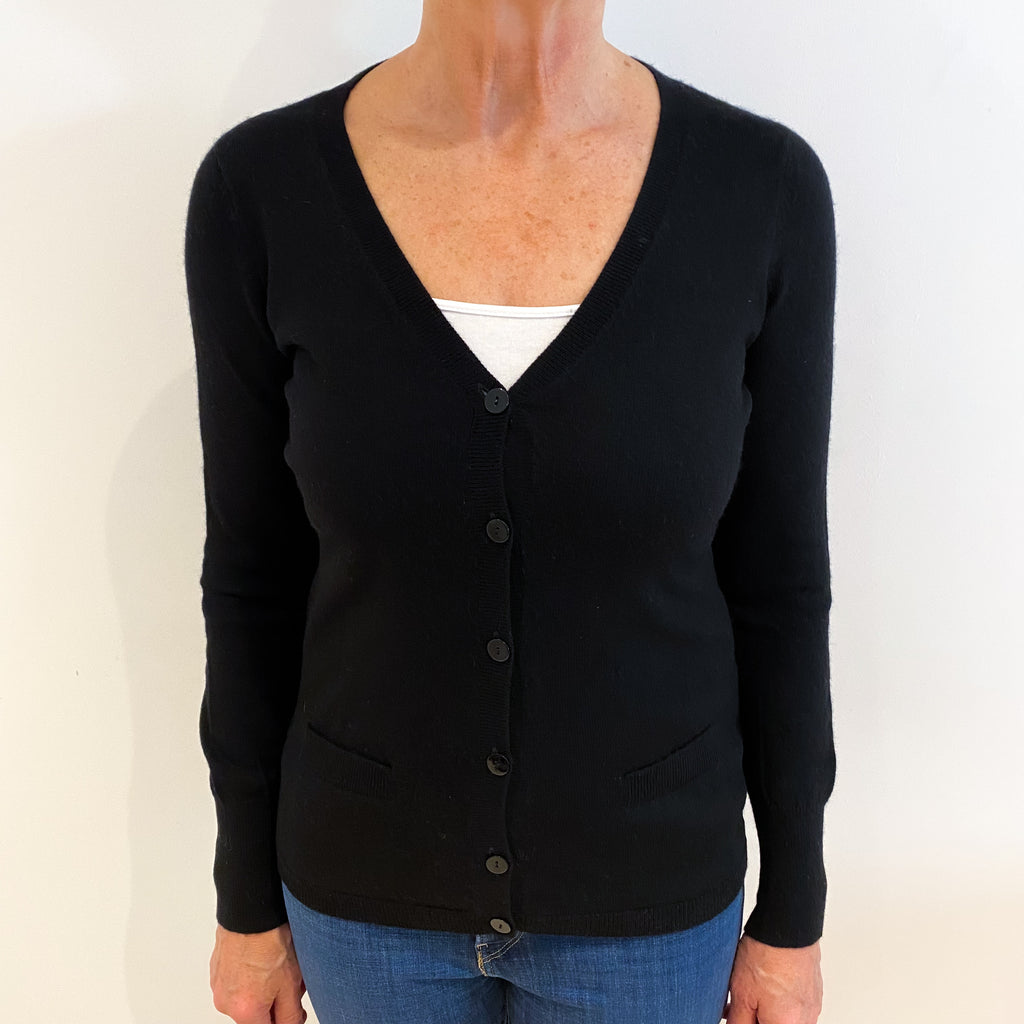 Black Cashmere V Neck Cardigan Medium