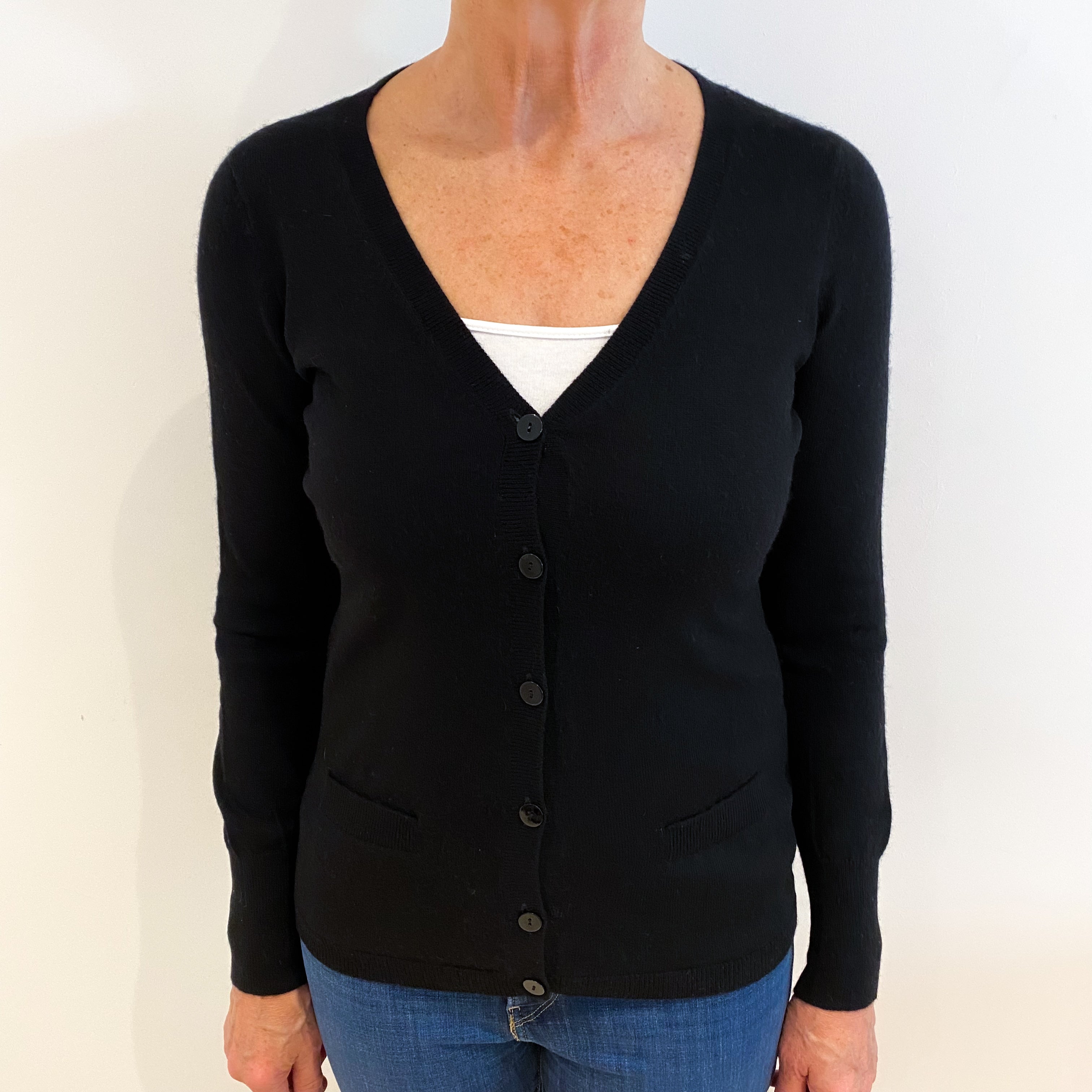 Black Cashmere V Neck Cardigan Medium