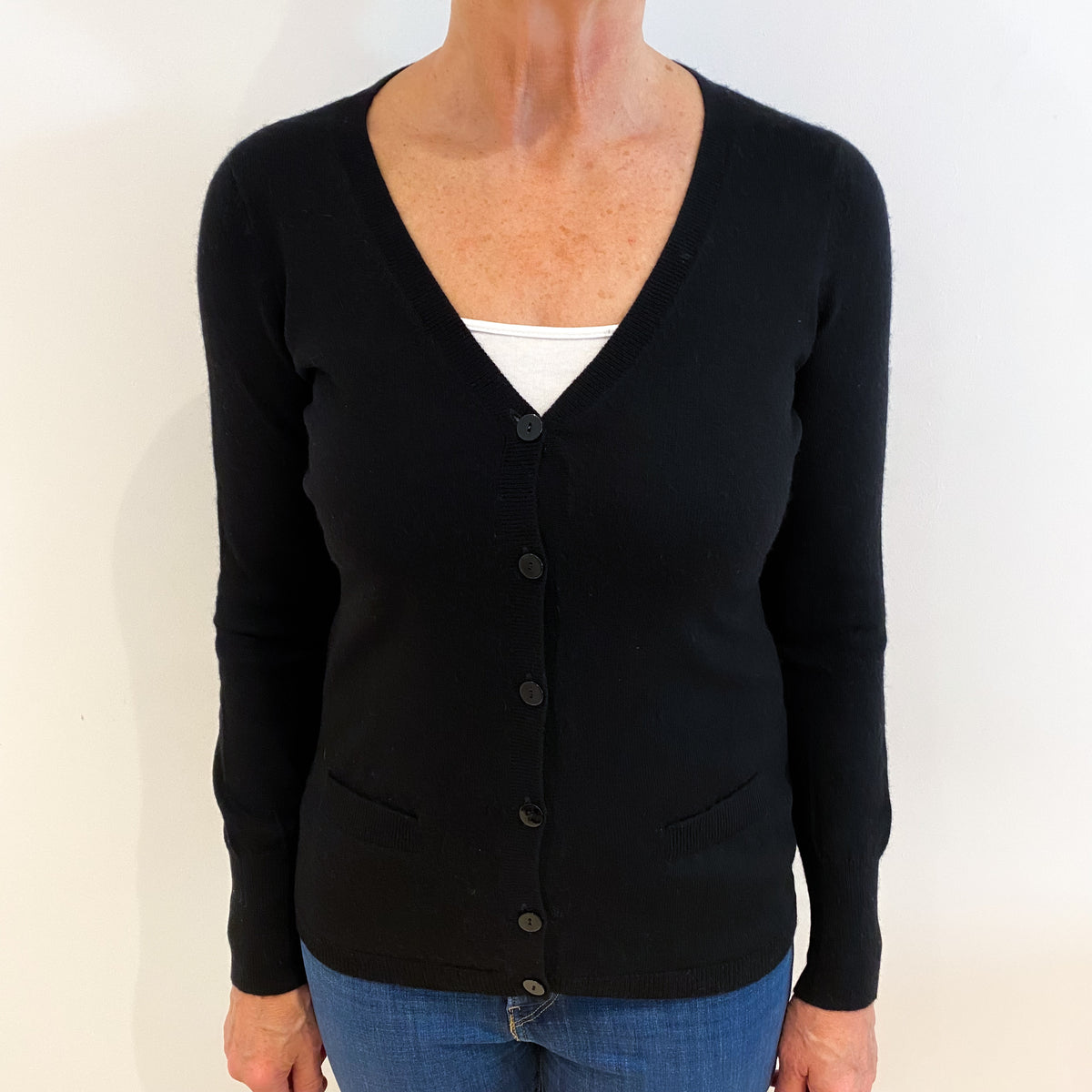 Black Cashmere V Neck Cardigan Medium