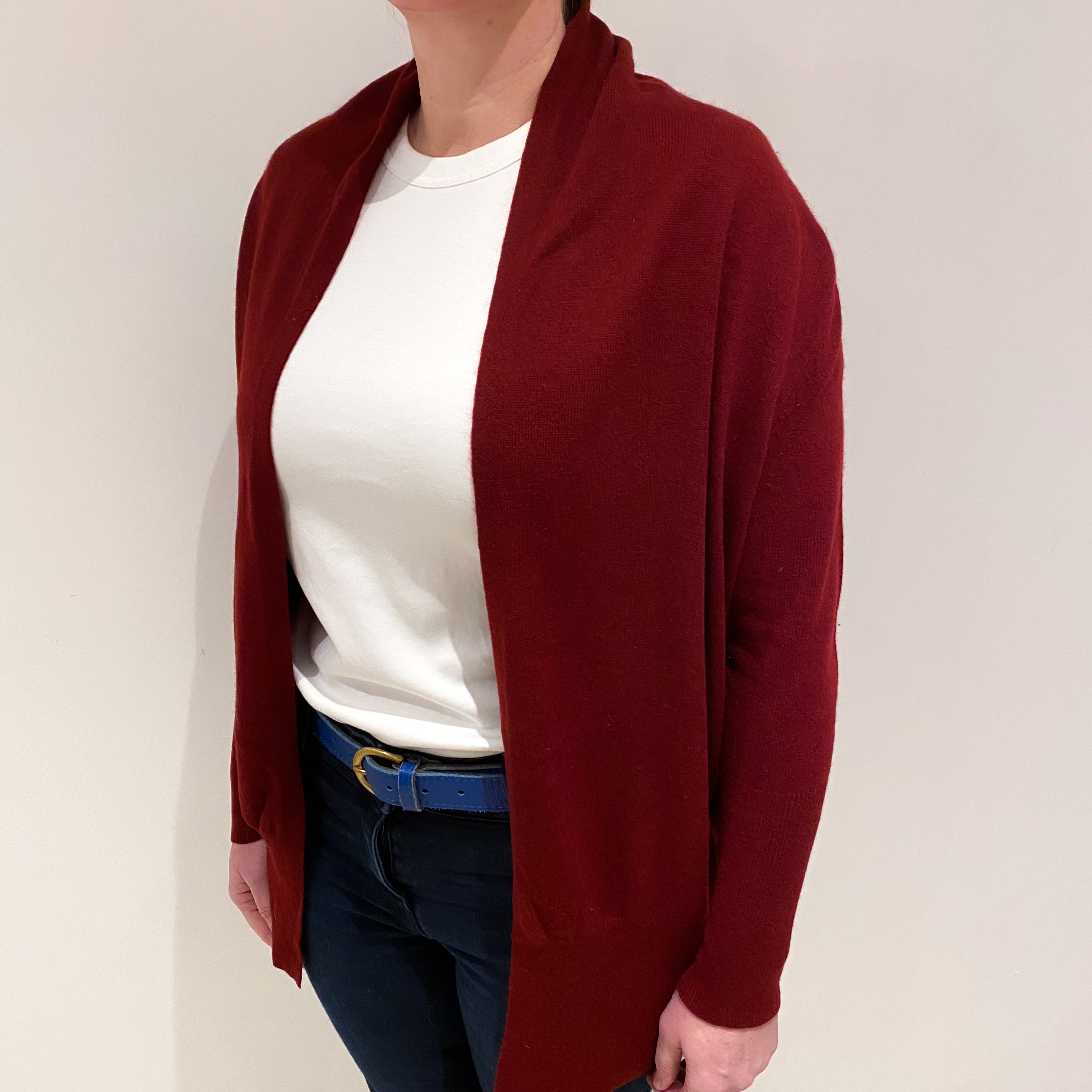 Burgundy Red Cashmere Edge to Edge Cardigan Large