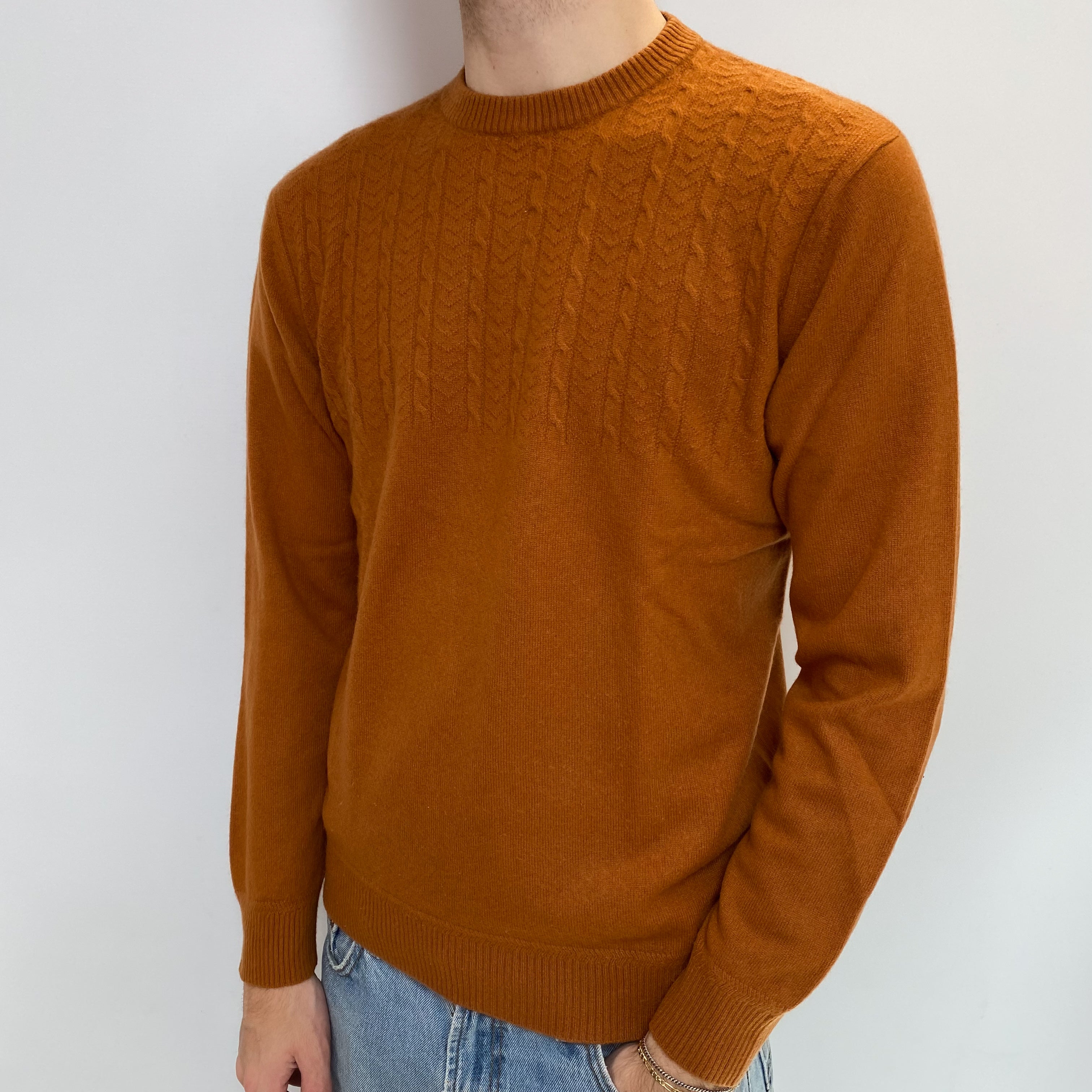 Men's Rust Orange Cashmere Crew Neck Jumper Large