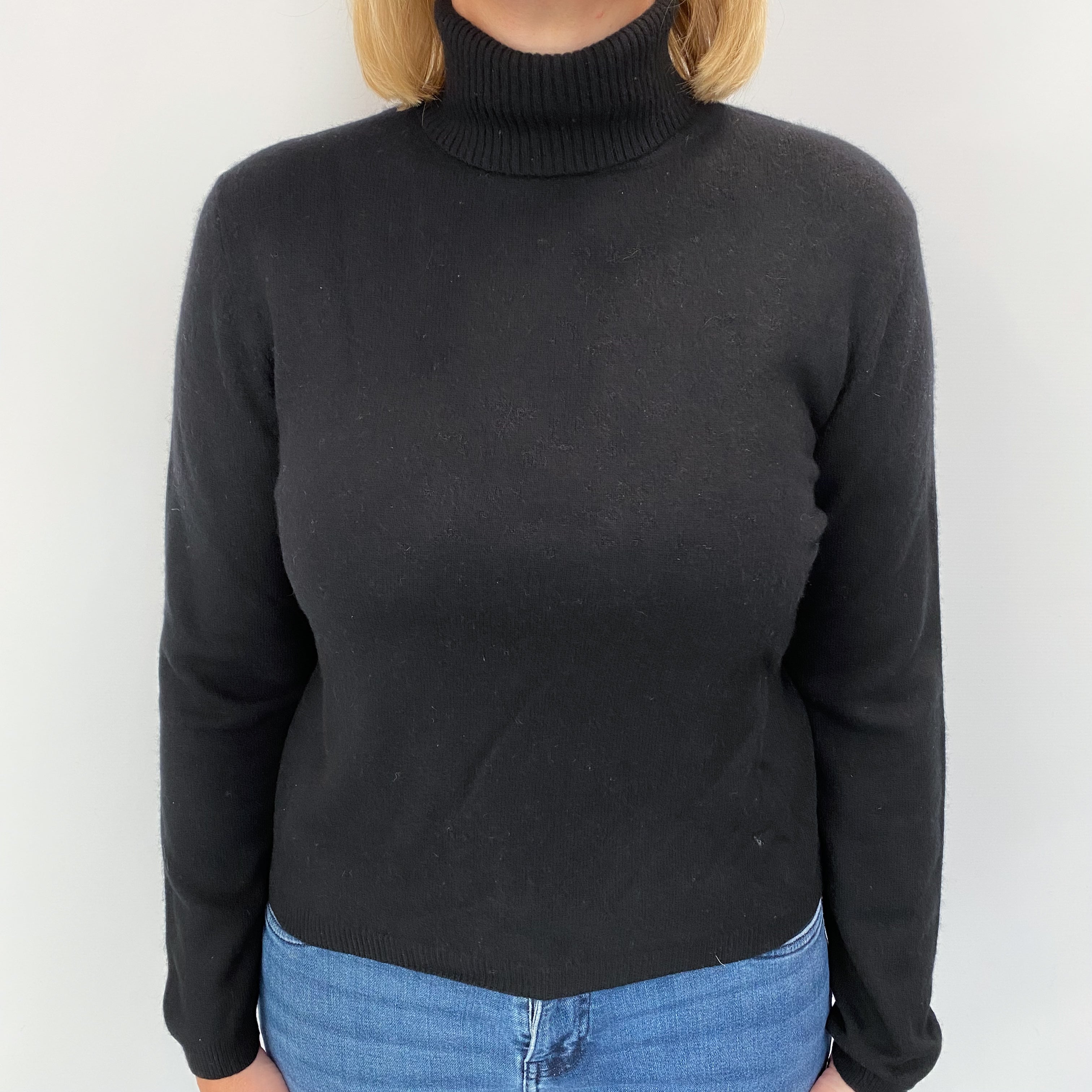 Black Cashmere Polo Neck Jumper Large