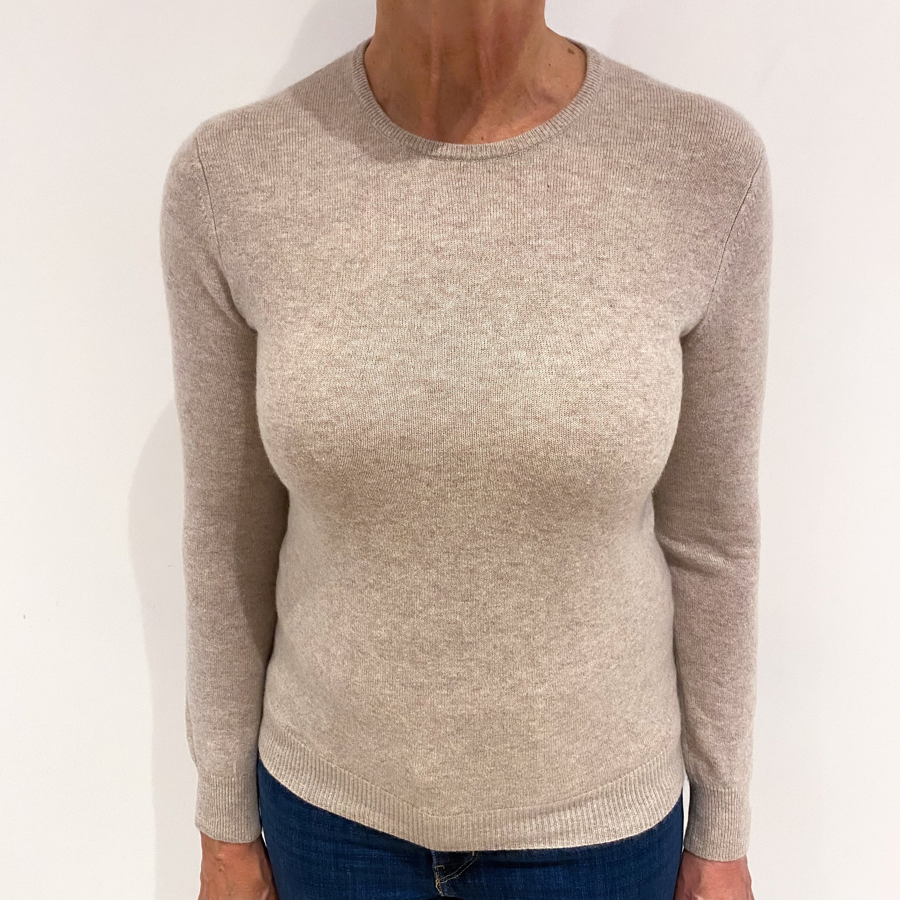 Fawn Beige Cashmere Crew Neck Jumper Medium