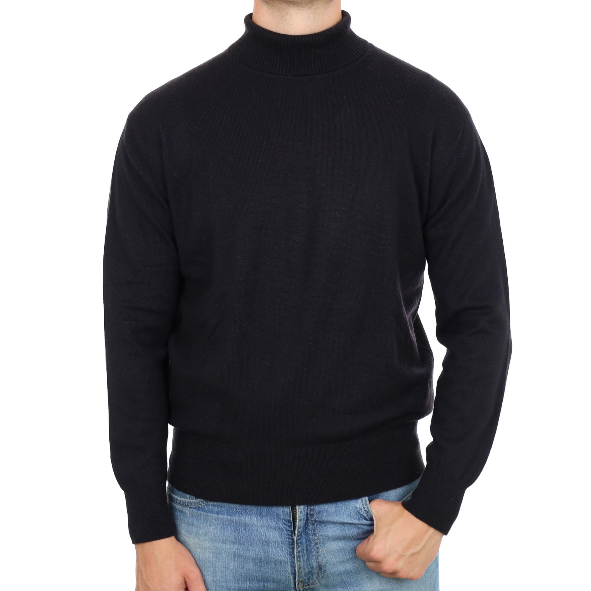Men's Black Cashmere Polo Neck Jumper XL