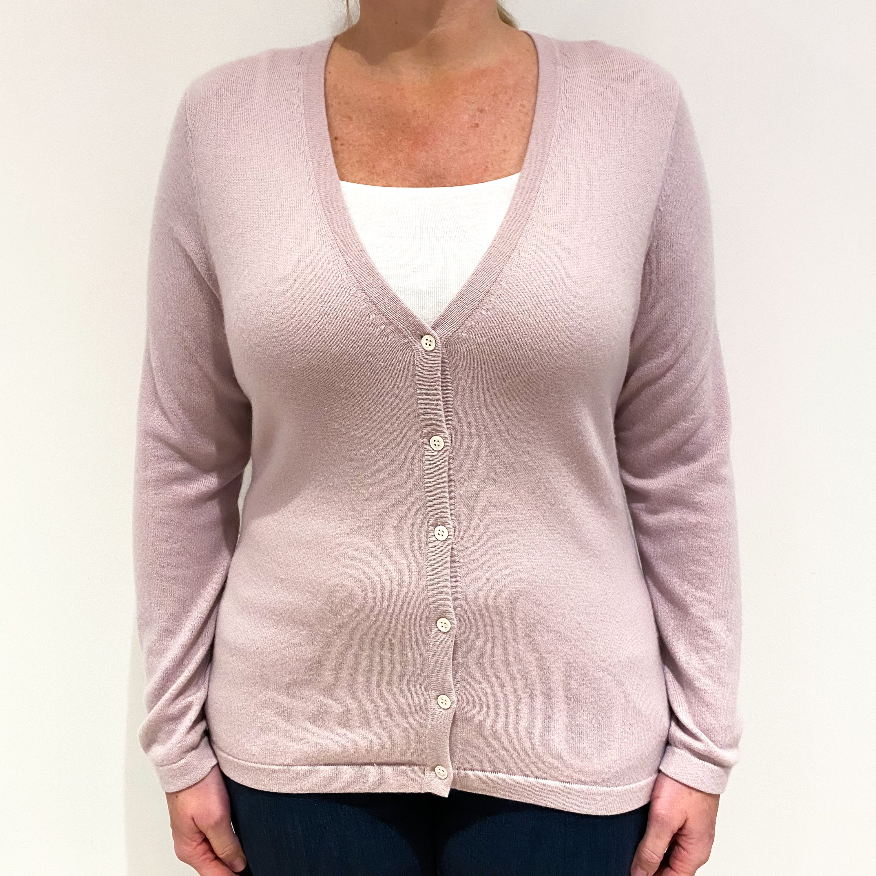 Blush Pink Cashmere V-Neck Cardigan Large