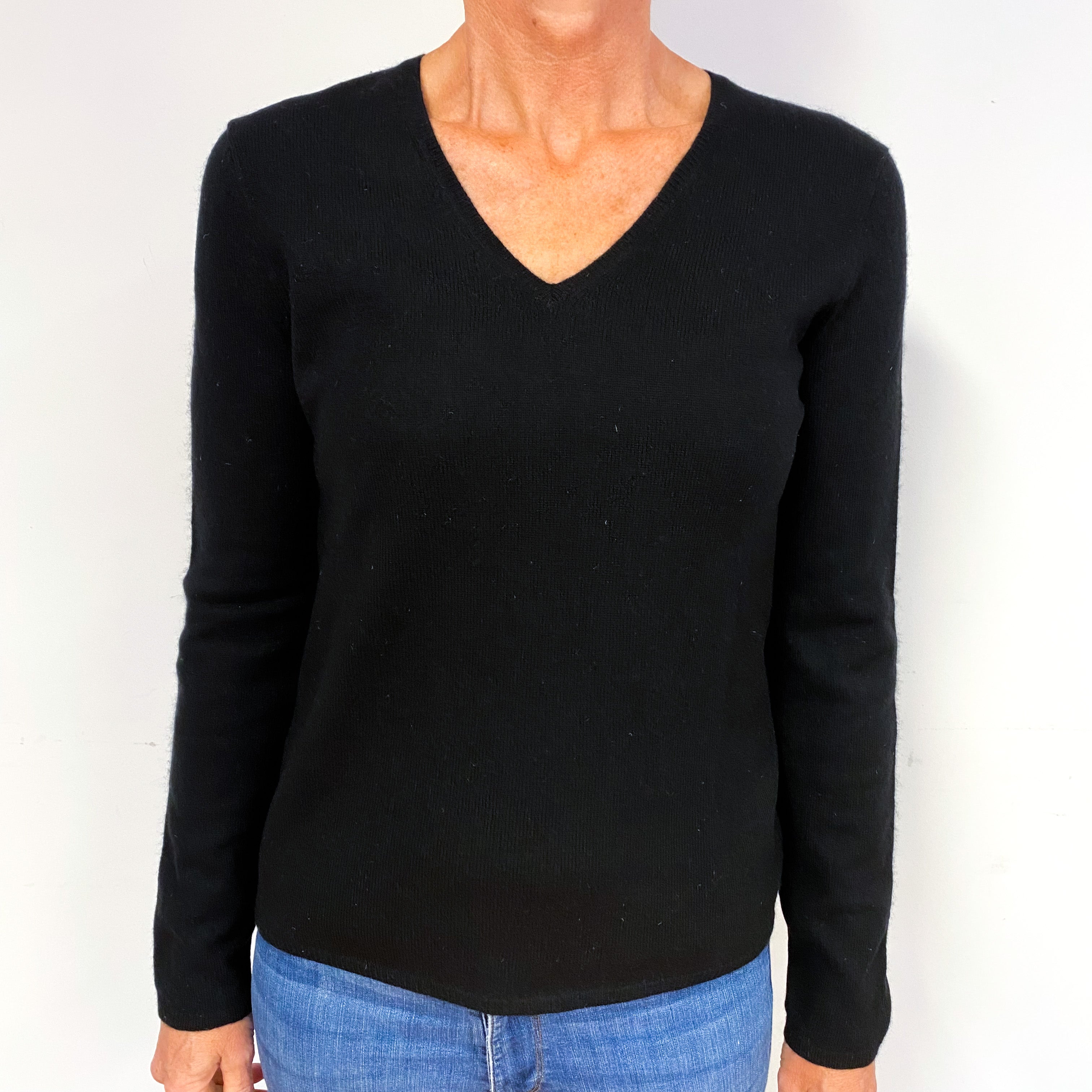 Black Cashmere V-Neck Jumper Medium