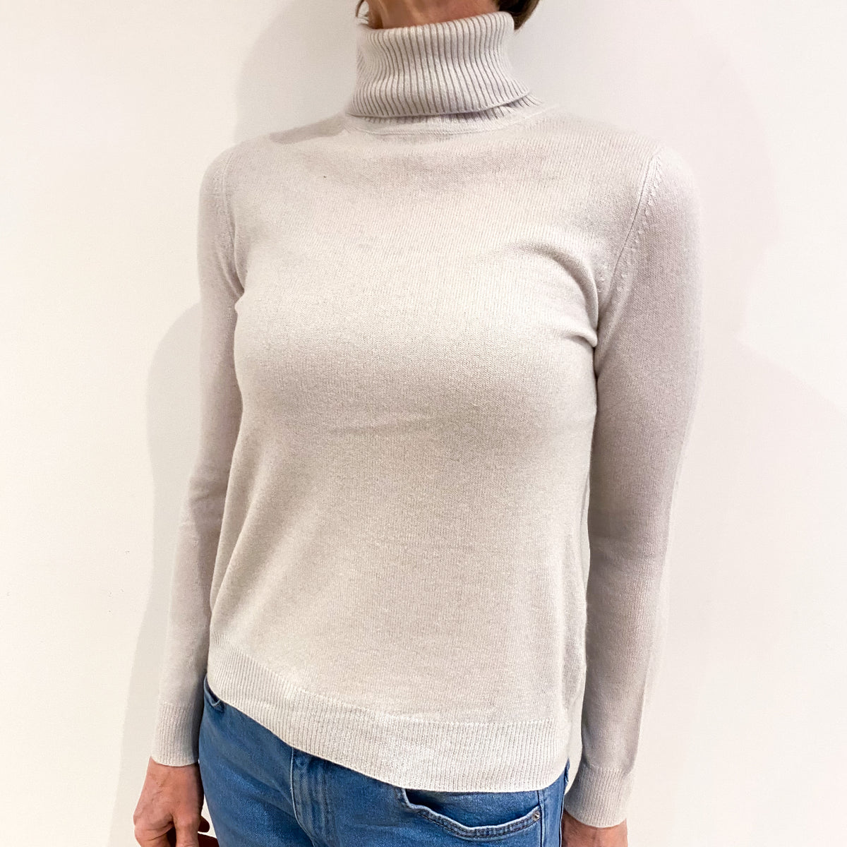 Alabaster White Cashmere Polo Neck Jumper Small
