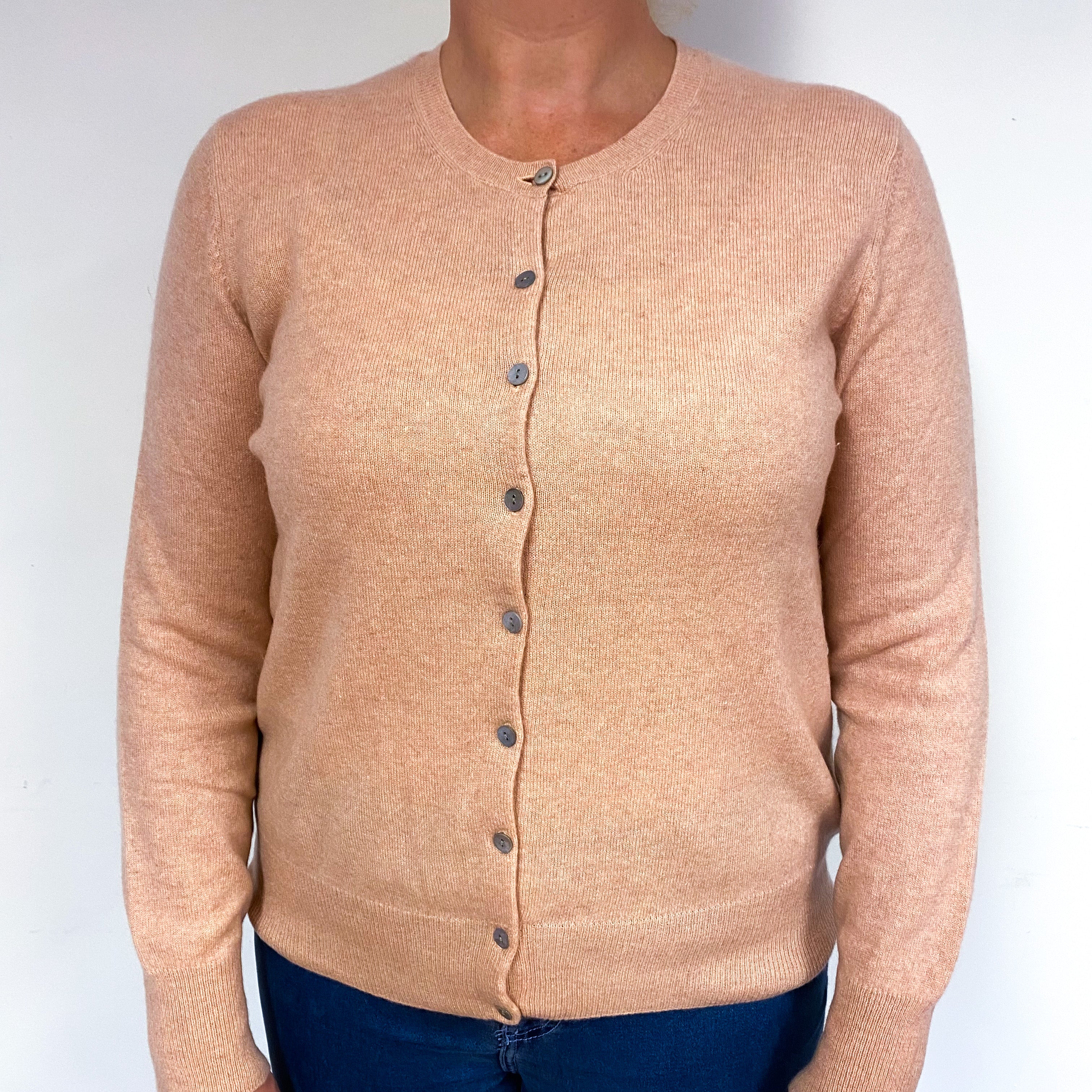 Deep Nude Pink Cashmere Crew Neck Cardigan Large