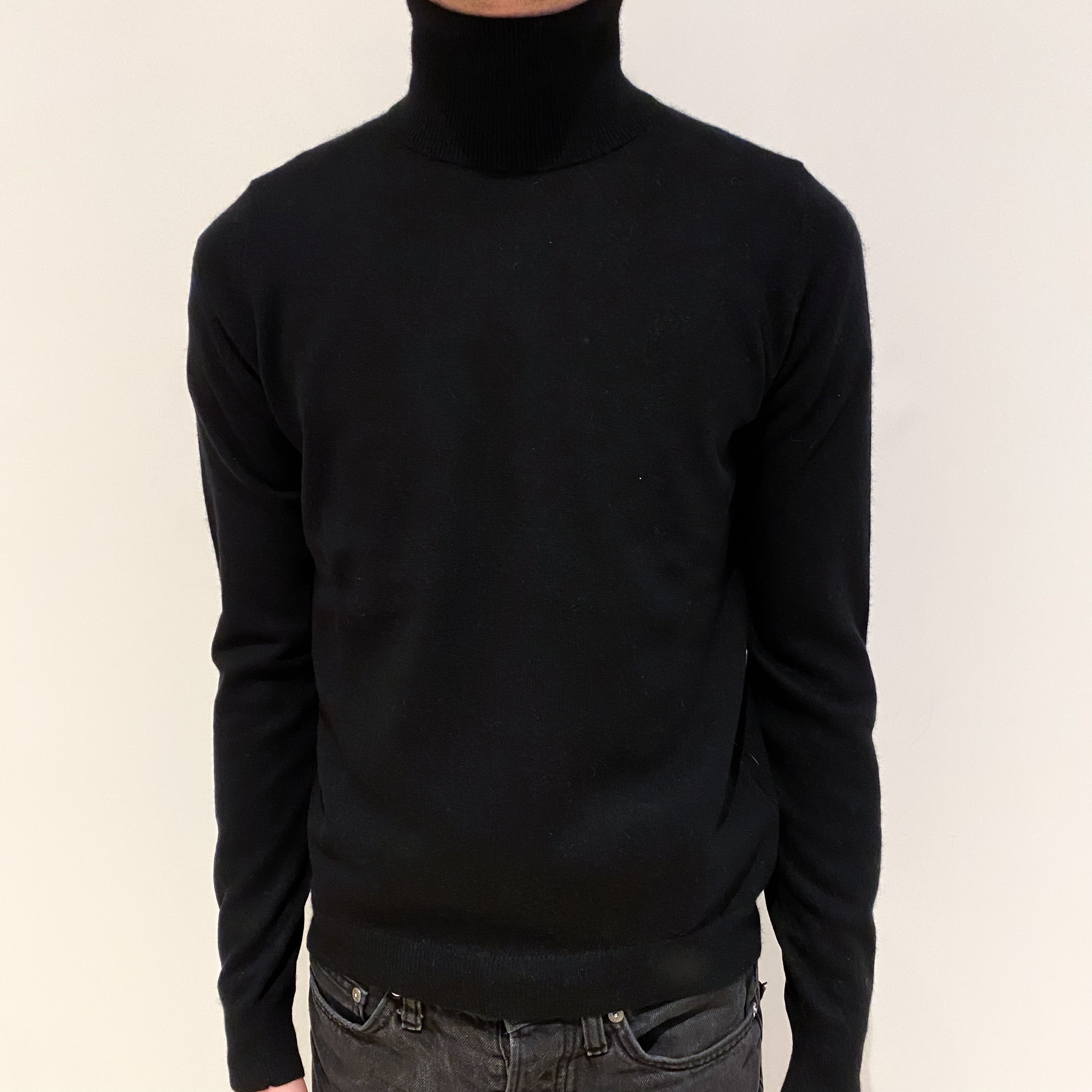 Men's Black Cashmere Polo Neck Jumper Small