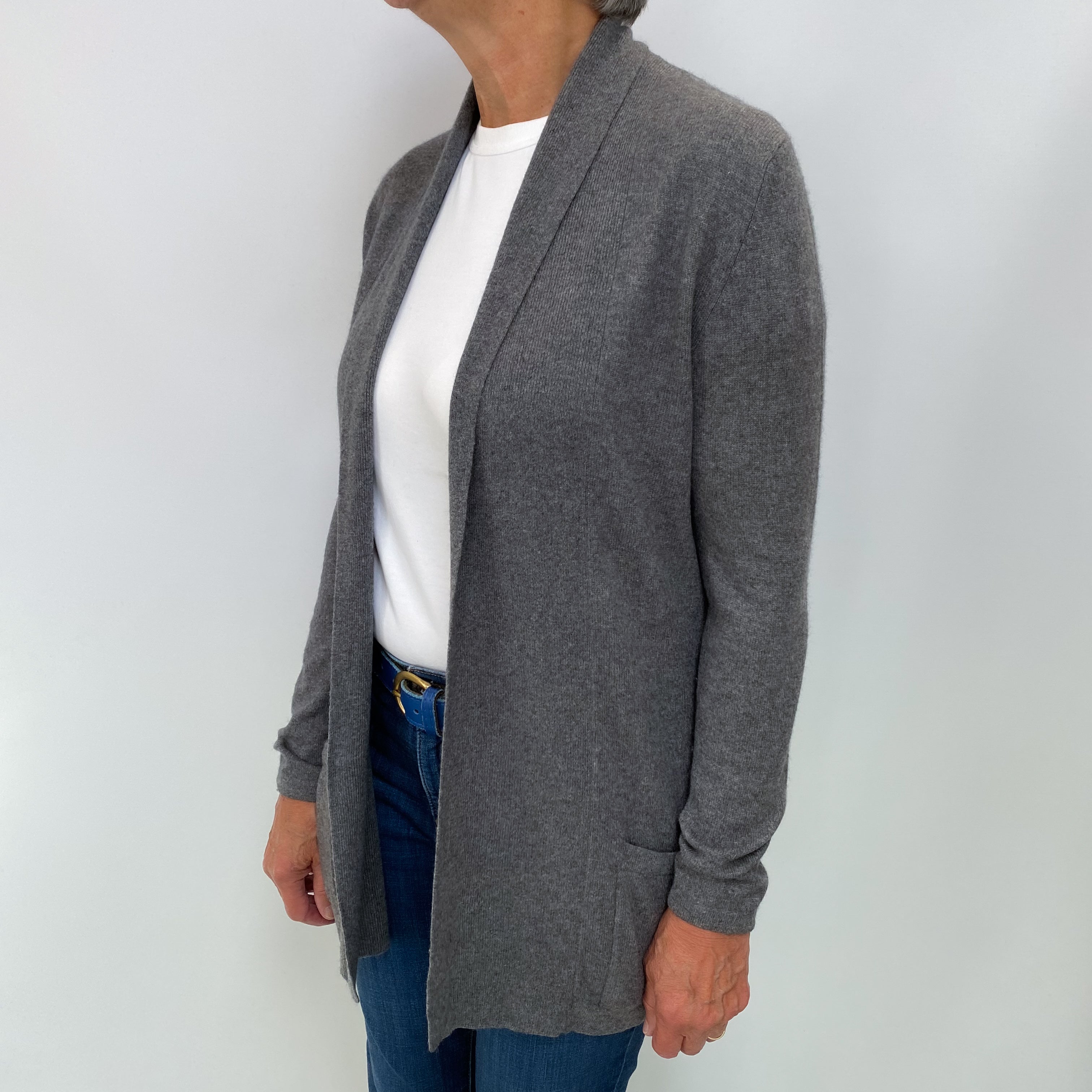 Slate Grey Cashmere Edge to Edge Cardigan Medium