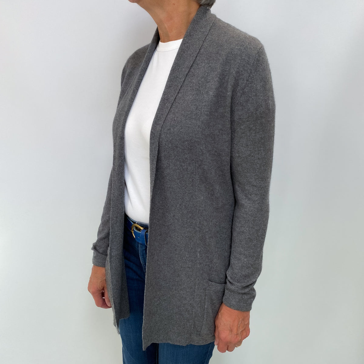 Slate Grey Cashmere Edge to Edge Cardigan Medium
