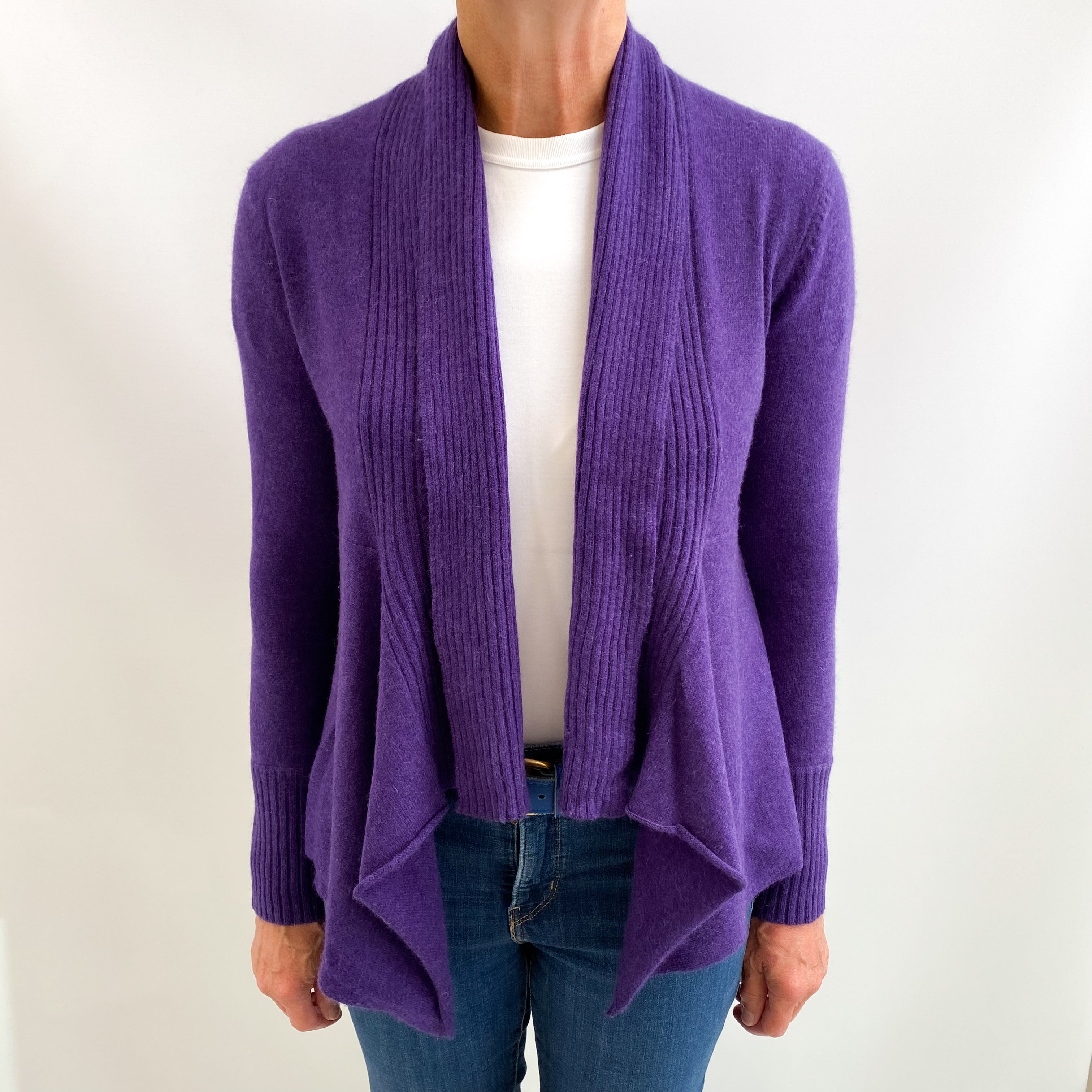 Pansy Purple Cashmere Waterfall Cardigan Medium