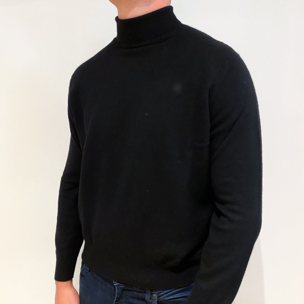 Men's Black Cashmere Polo Neck Jumper Extra Large