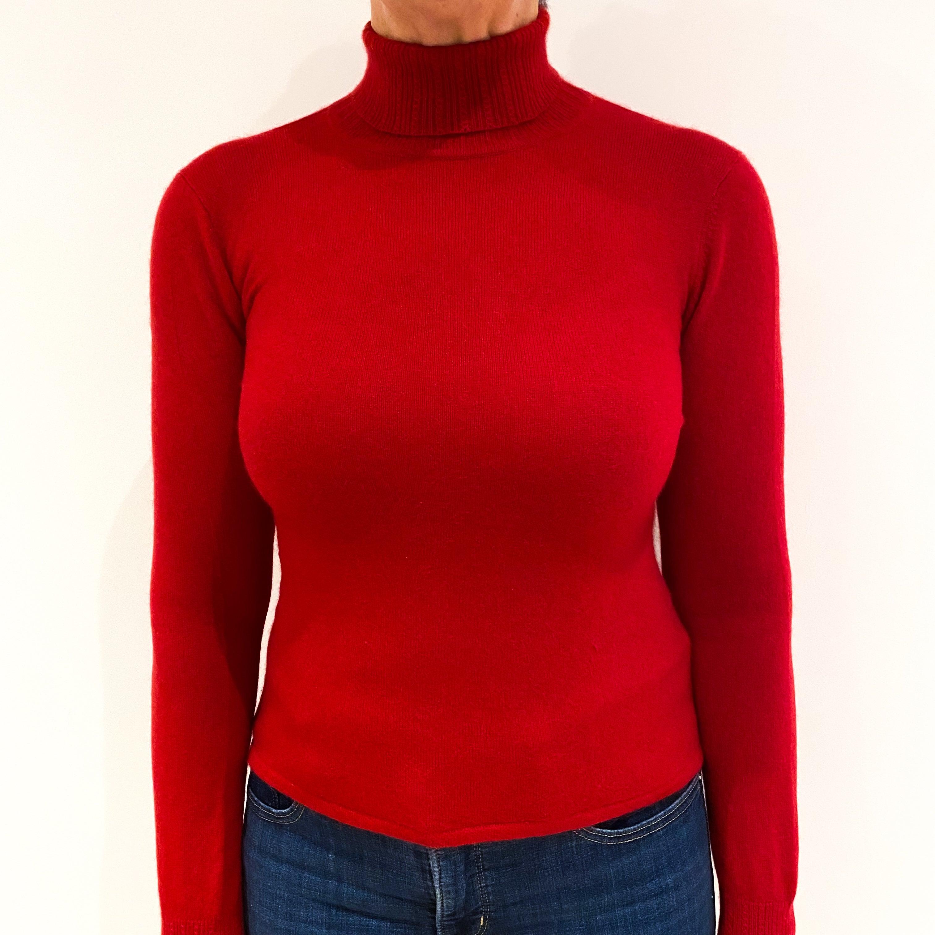 Spanish Red Cashmere Polo Neck Jumper Medium