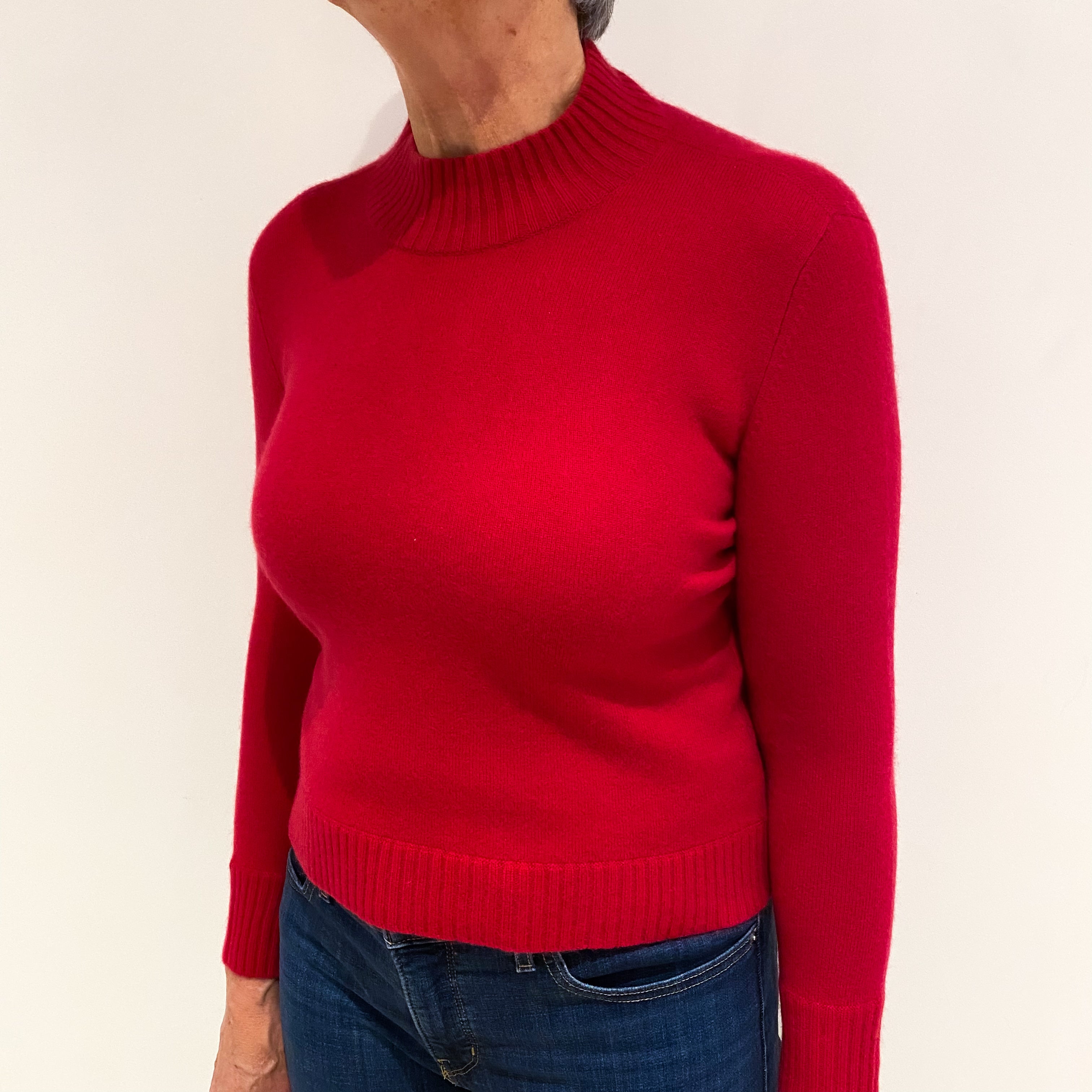 Post Box Red Cashmere Cropped Turtle Neck Jumper Medium