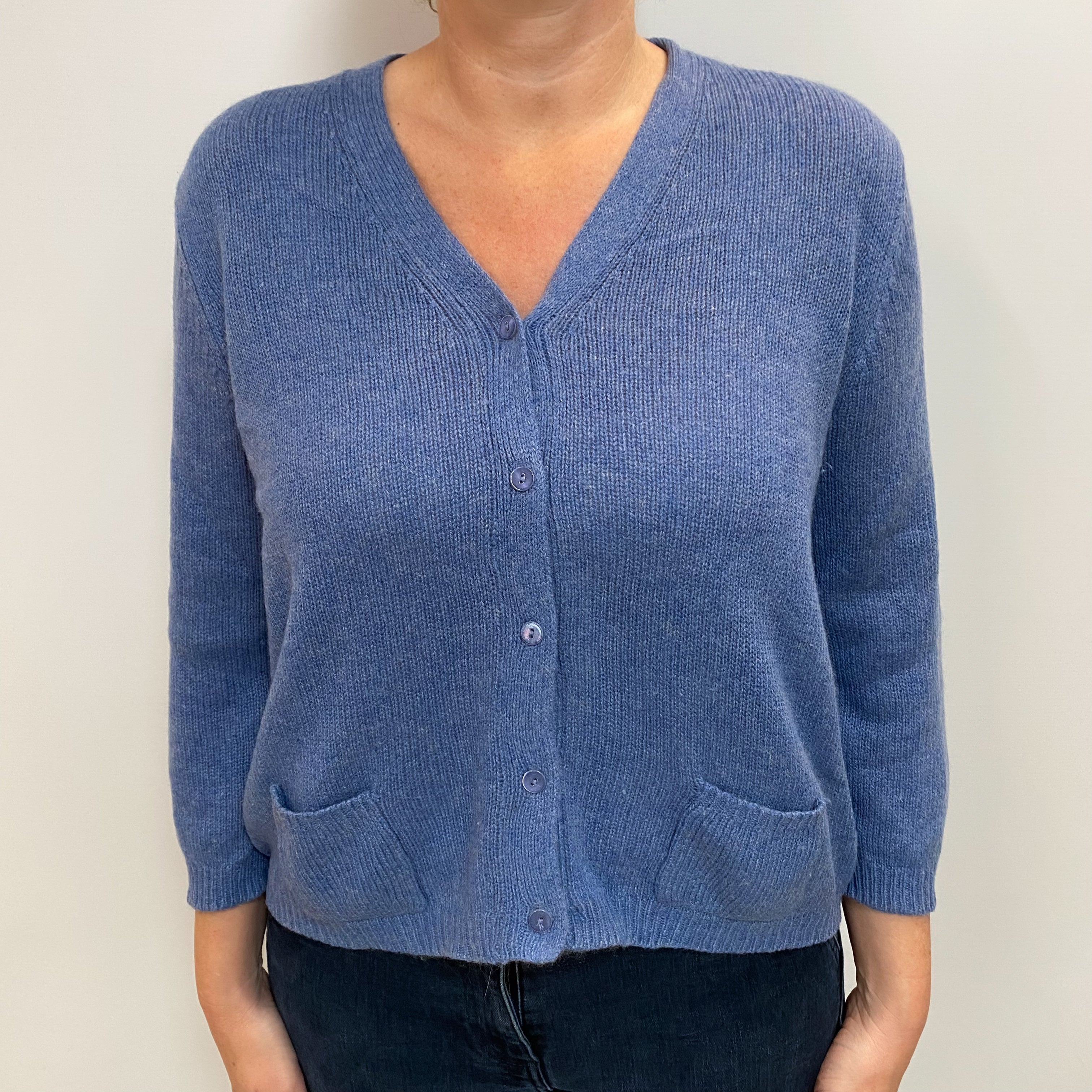Denim Blue Marl Cashmere V-Neck Cardigan Large