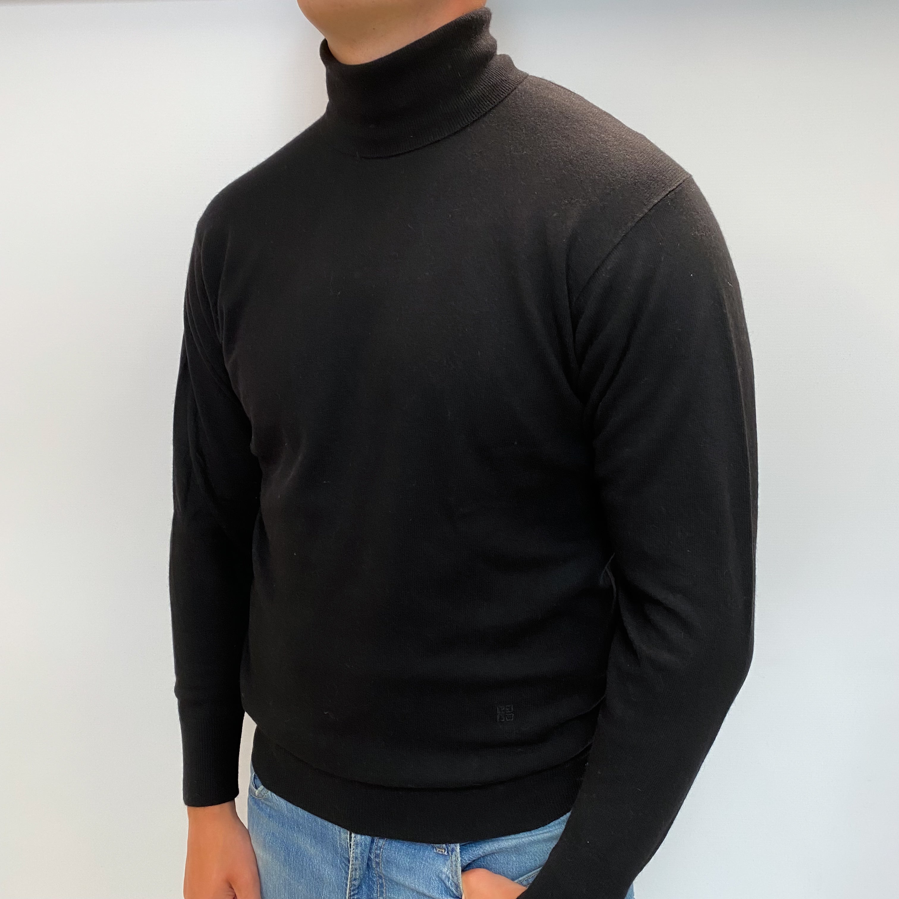 Men's Black Cashmere Polo Neck Jumper XL