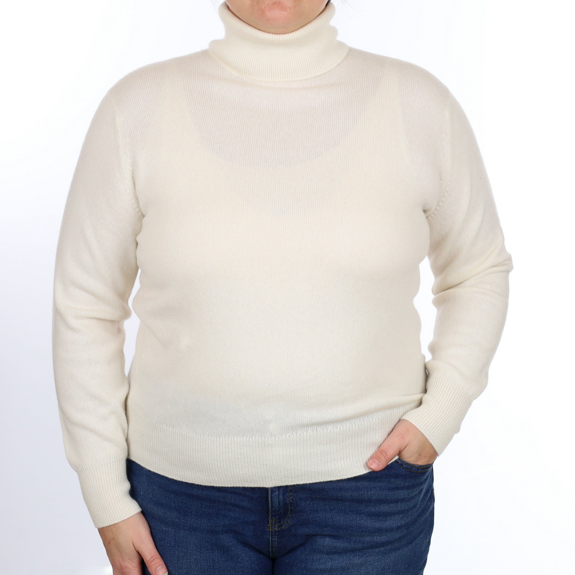 House of Bruar Cream Cashmere Polo Neck Jumper Large