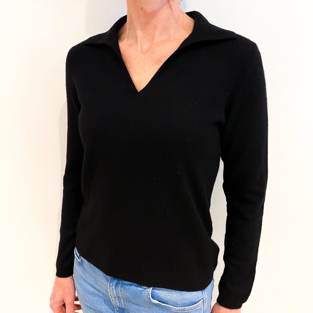 Black Cashmere Collared V Neck Jumper Small