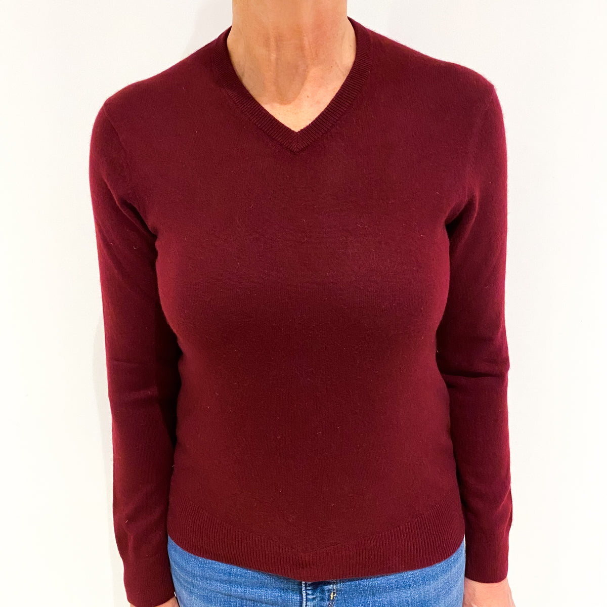 Mulberry Red Cashmere V Neck Jumper Medium