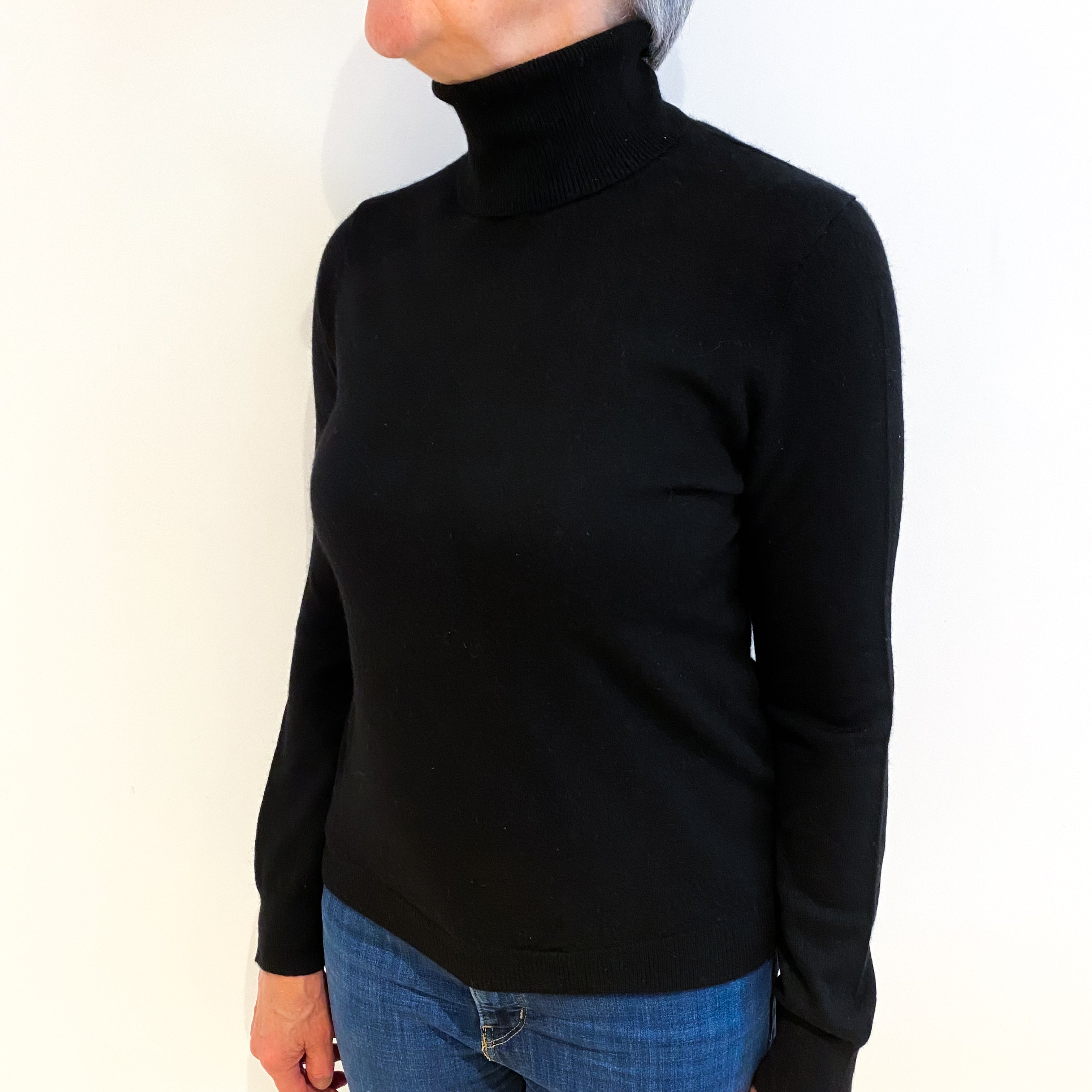 Black Cashmere Polo Neck Jumper Medium