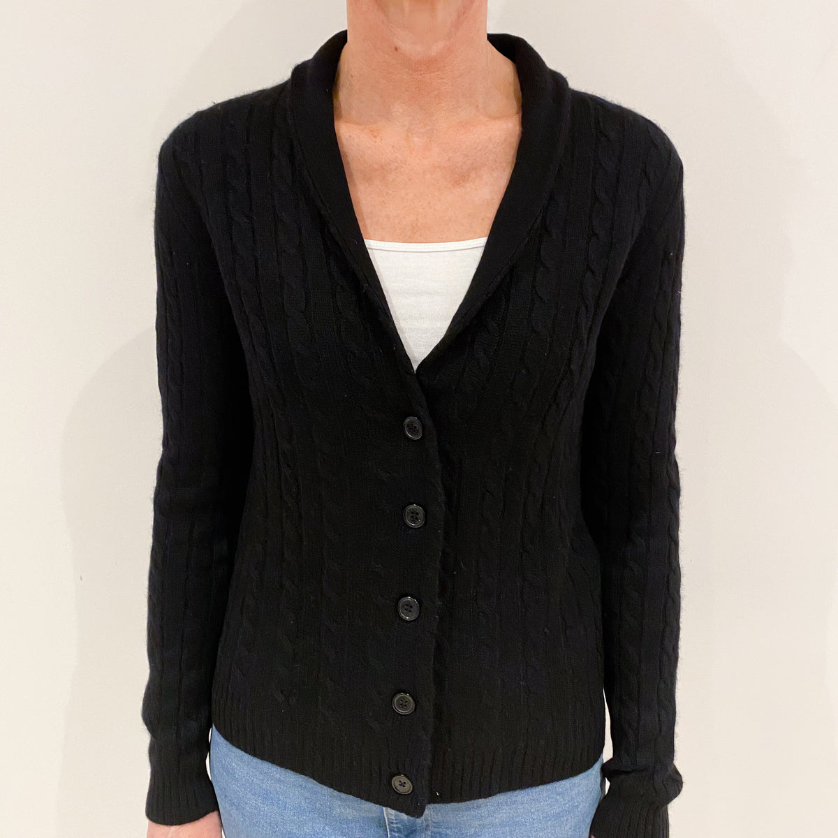 Ralph Lauren Black Cable Cashmere Cardigan Small