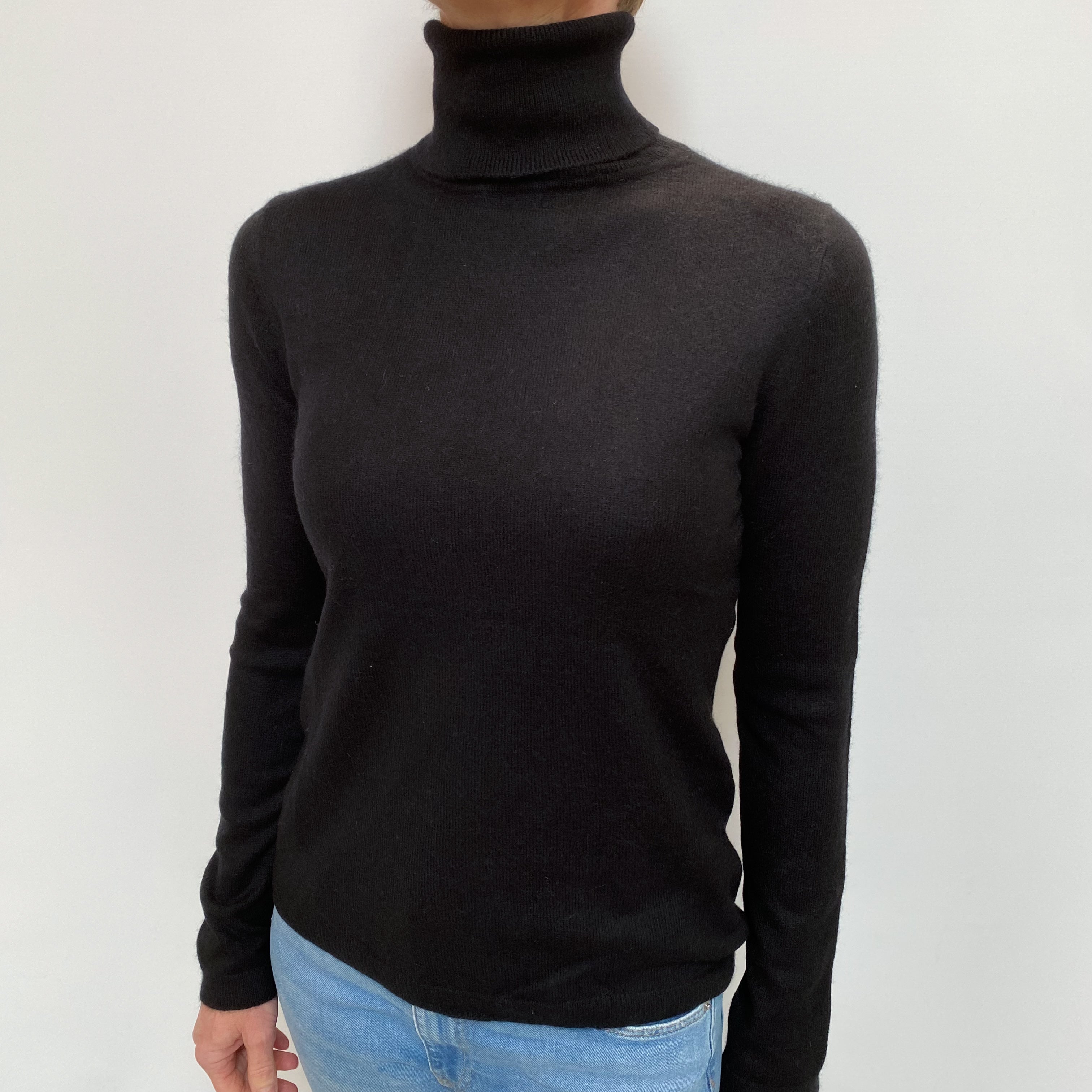 Black Cashmere Polo Neck Jumper Small