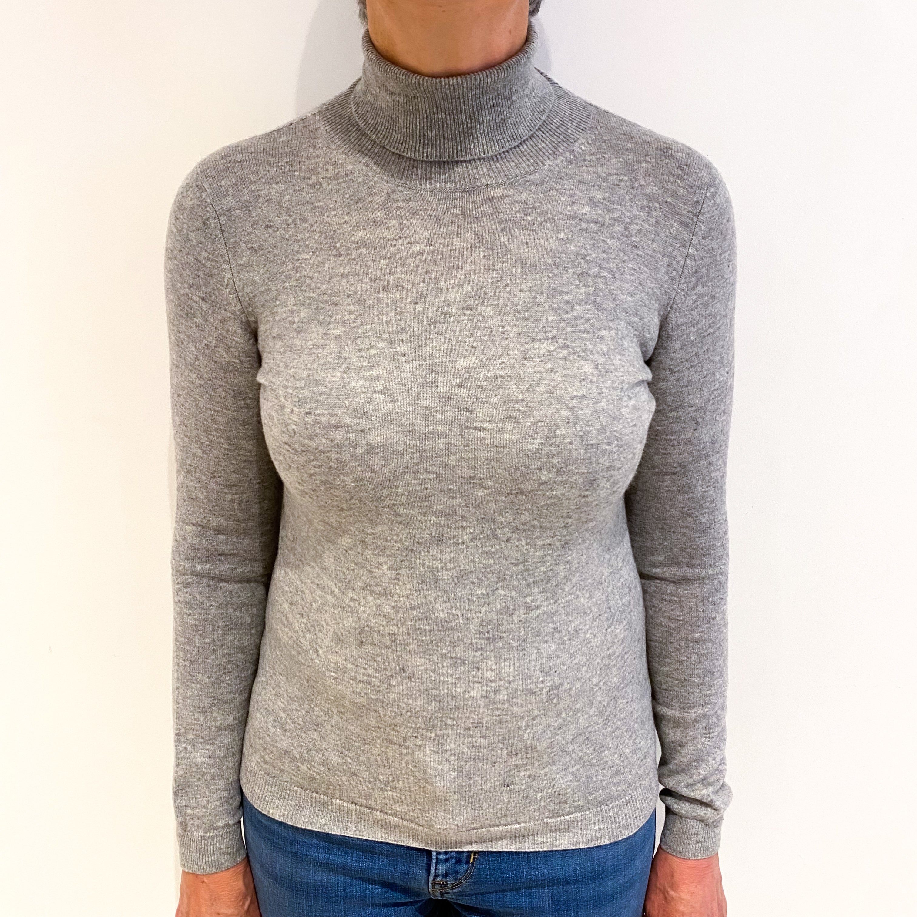 Smoke Grey Cashmere Polo Neck Jumper Medium
